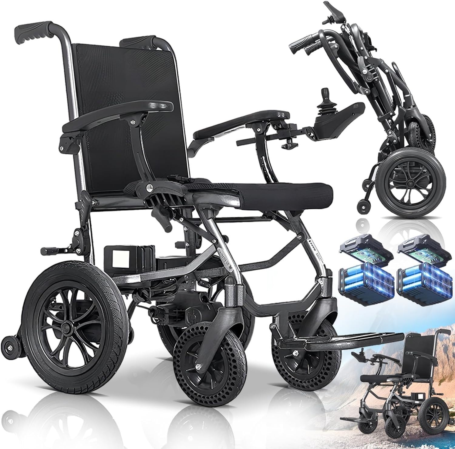 Sedia A Rotelle Elettrica Super Leggera per Adulti,Sedia A Rotelle Elettrica Pieghevole,Approvata dalla Compagnia Aerea,Sedia A Rotelle Elettrica Pieghevole Intelligente Anziani Black