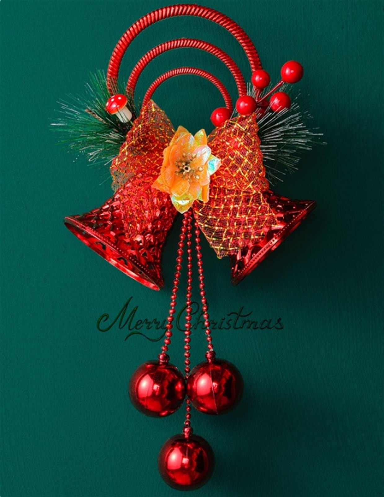 Campanelle Natale 2 Pezzi di Natale Jingle Bell Hanger Ornamenti for Porte FESTIVITÀ Arco Decorazioni for Albero Decorazioni(Rot)