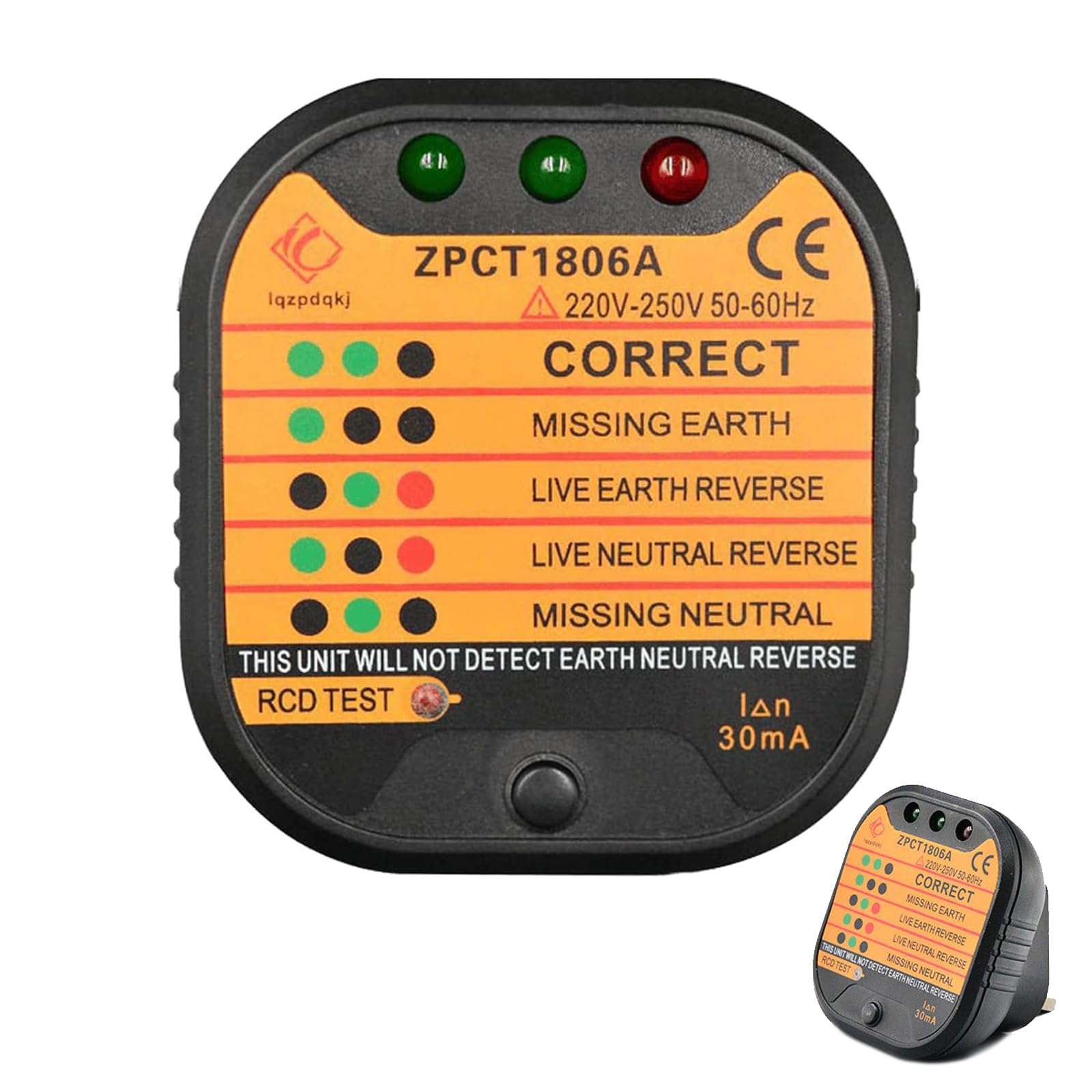 UK Socket Tester With LCD Display, 220–250 V Plug Wiring Detector