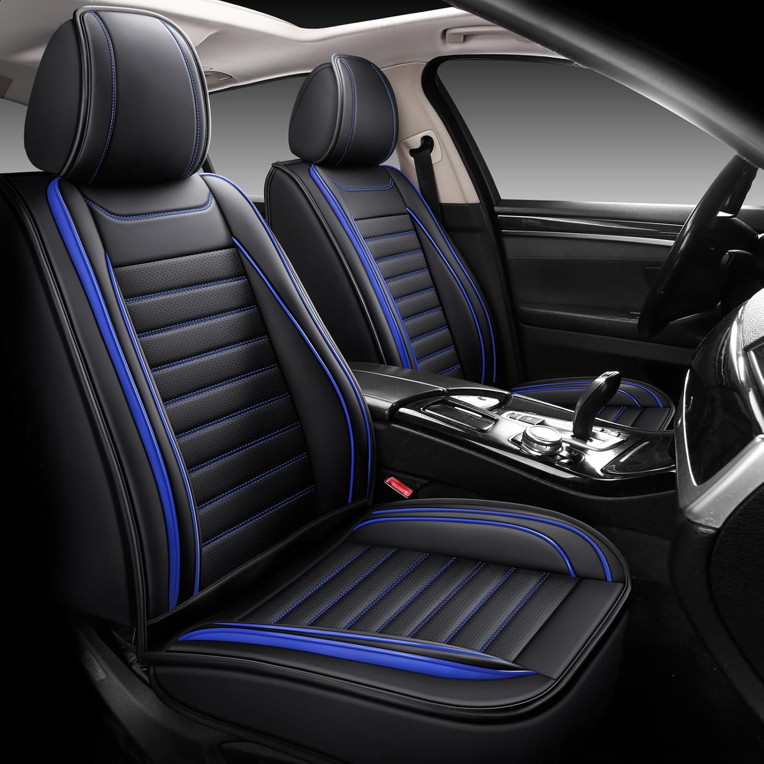 mingbron leather car seat covers full set, universal faux leather car seat covers 5 seats, automotive seat covers for most sedans suvs trucks, front and rear seat covers,wine red blue 5 seat covers (front & rear)