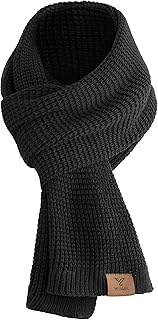 YESWEL Scarf Men & Women, Thick Warm Winter Scarf for Men, Classic Waffle Knit Scarf, Long Scarf with Genuine Leather Finish, 175 x 28 cm