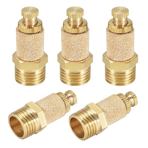 uxcell Silenciador de escape de bronce sinterizado superior ajustable G14 - Cuerpo de latón Silenciador de aire neumático Controlador de velocidad
