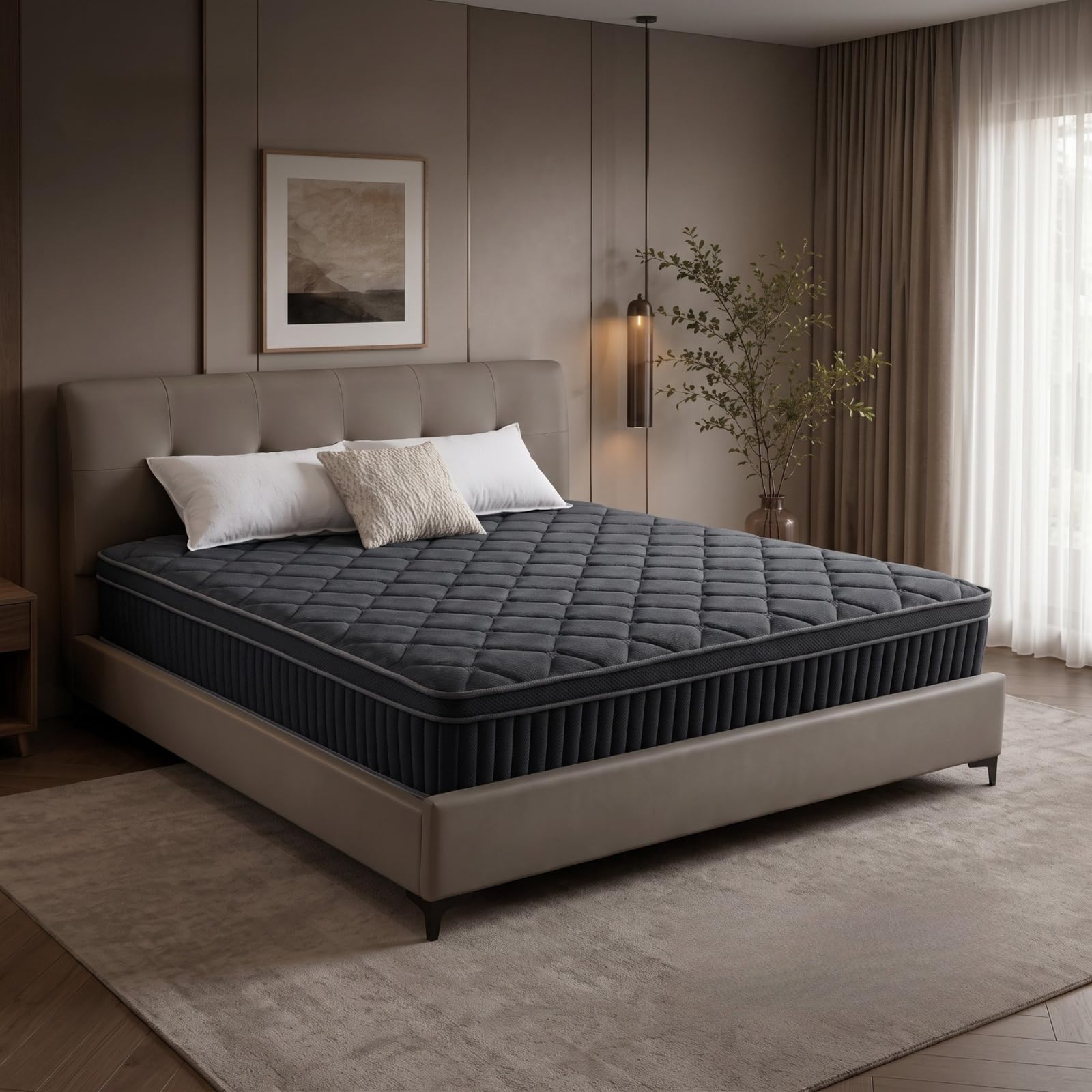 Sivukd Queen Mattress, 12 Inch Hybrid Queen Size Mattress in a Box | Medium Firm, Soft and Breathable Fabric, Low Motion Transfer, Strong Edge Support