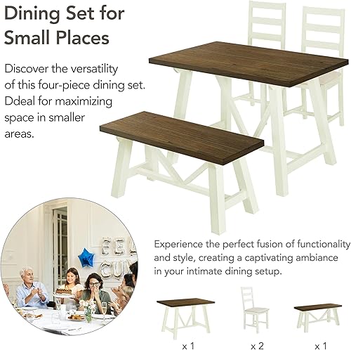 Miniatura 5 de Moderno juego rústico de 3 piezas mesa de comedor de madera con altura de mostrador con 2 cajones de almacenamiento y 2 taburetes adecuado para