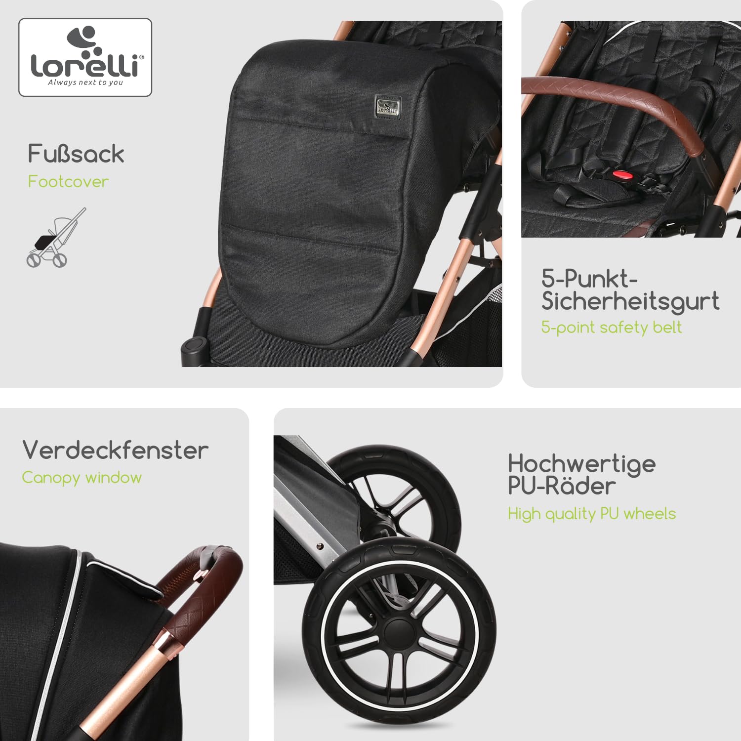 Lorelli Kinderwagen Storm, Sport Buggy klein zusammenklappbar, nur 9,3kg, kompakter Sportsitz bis 22kg, Baby Reisebuggy, Einhand-Klappsystem, schwarz