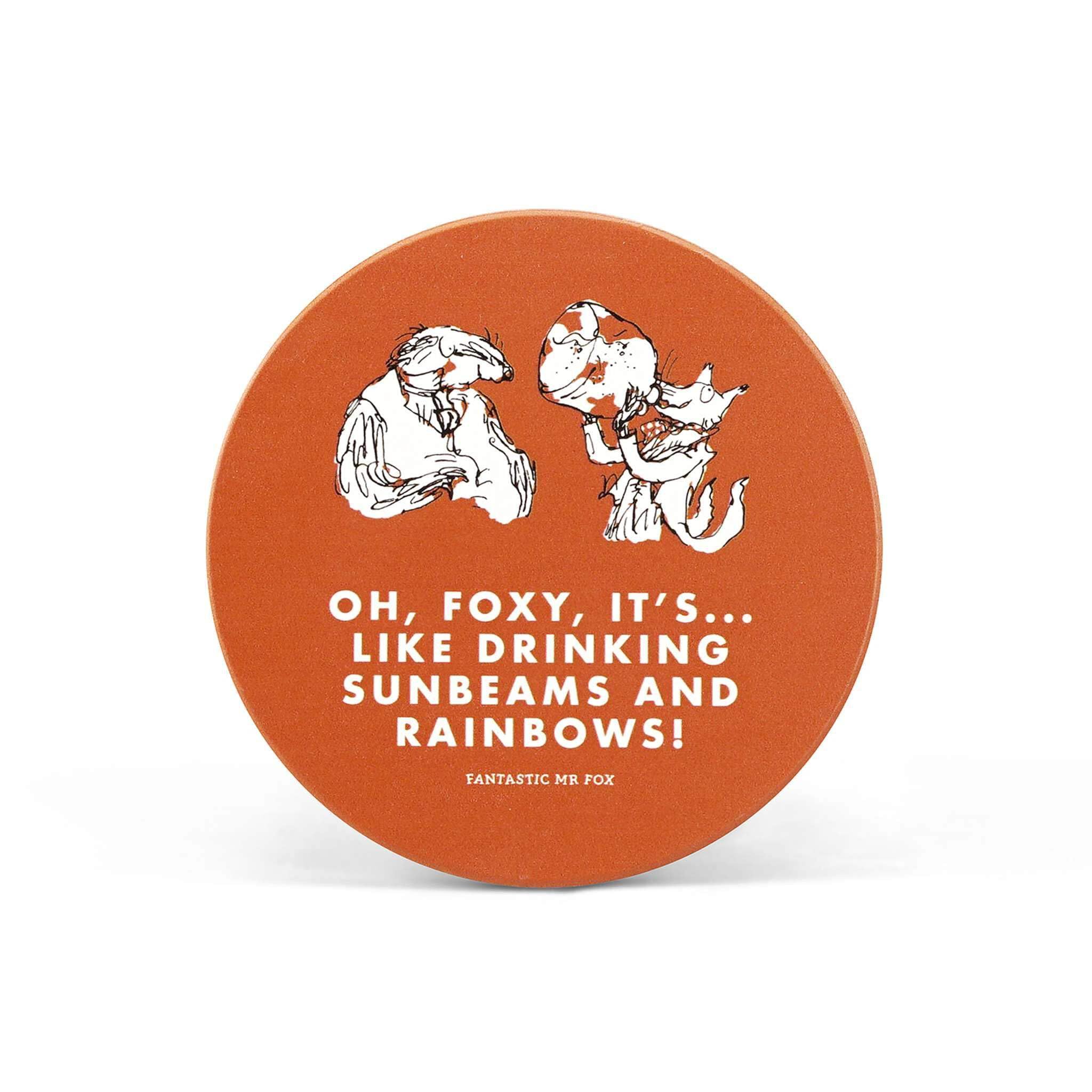 Half Moon Bay Drinking Sunbeams and Rainbows - Fantastic Mr Fox - Orange/White 4 Inch Stoneware Drink Beverage Coaster