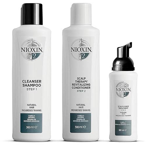 Nioxin System 2 Kit para cabello natural con cabello adelgazante progresado y avanzado, kit de 3 piezas