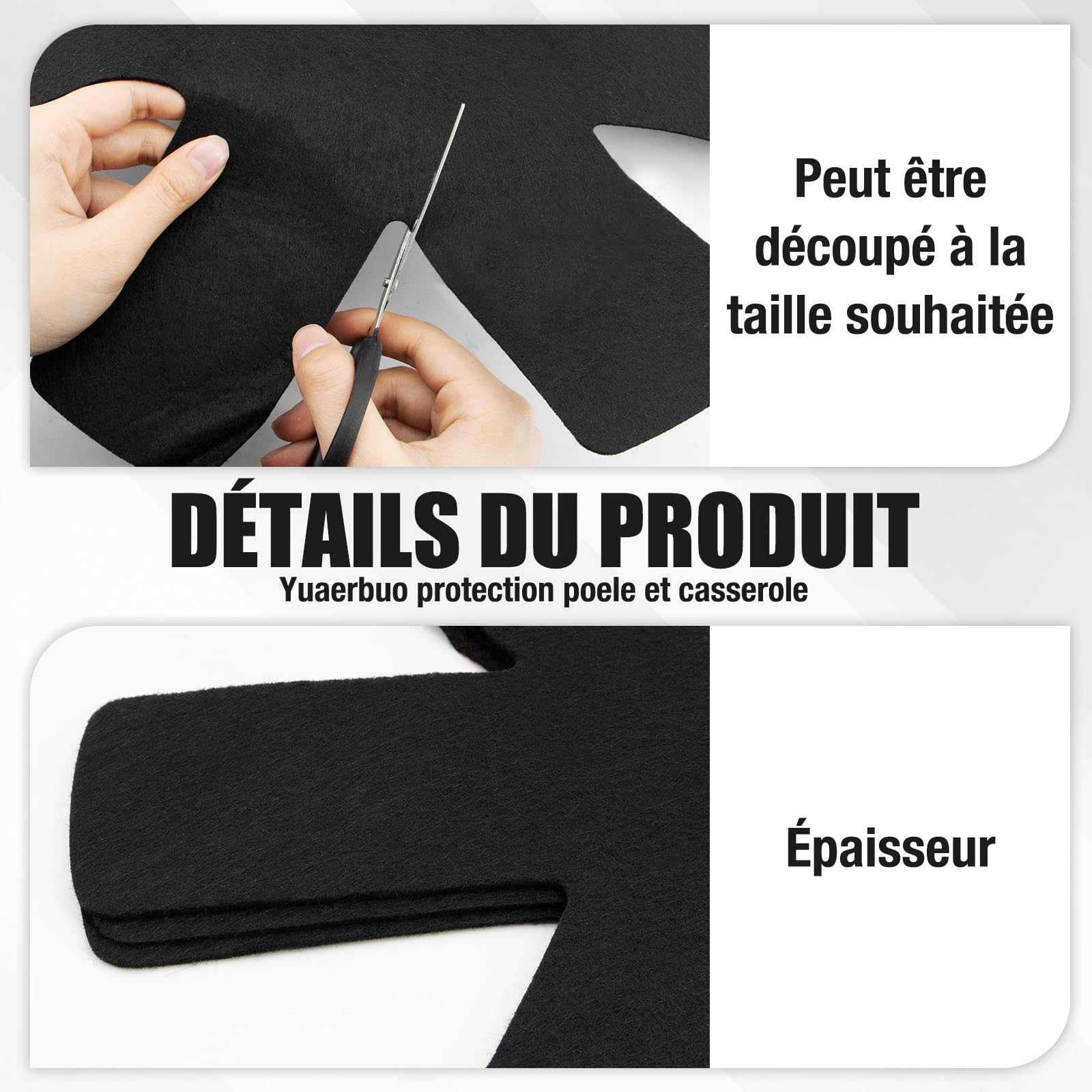 9 PCS Protection Poele et Casserole, Protege Casserole et Poele, Protège-Poêles en Feutre, Coussinets D'intercalaire Séparé, Protege Poele Feutrine Protection, 38 30 20 cm (Noir)