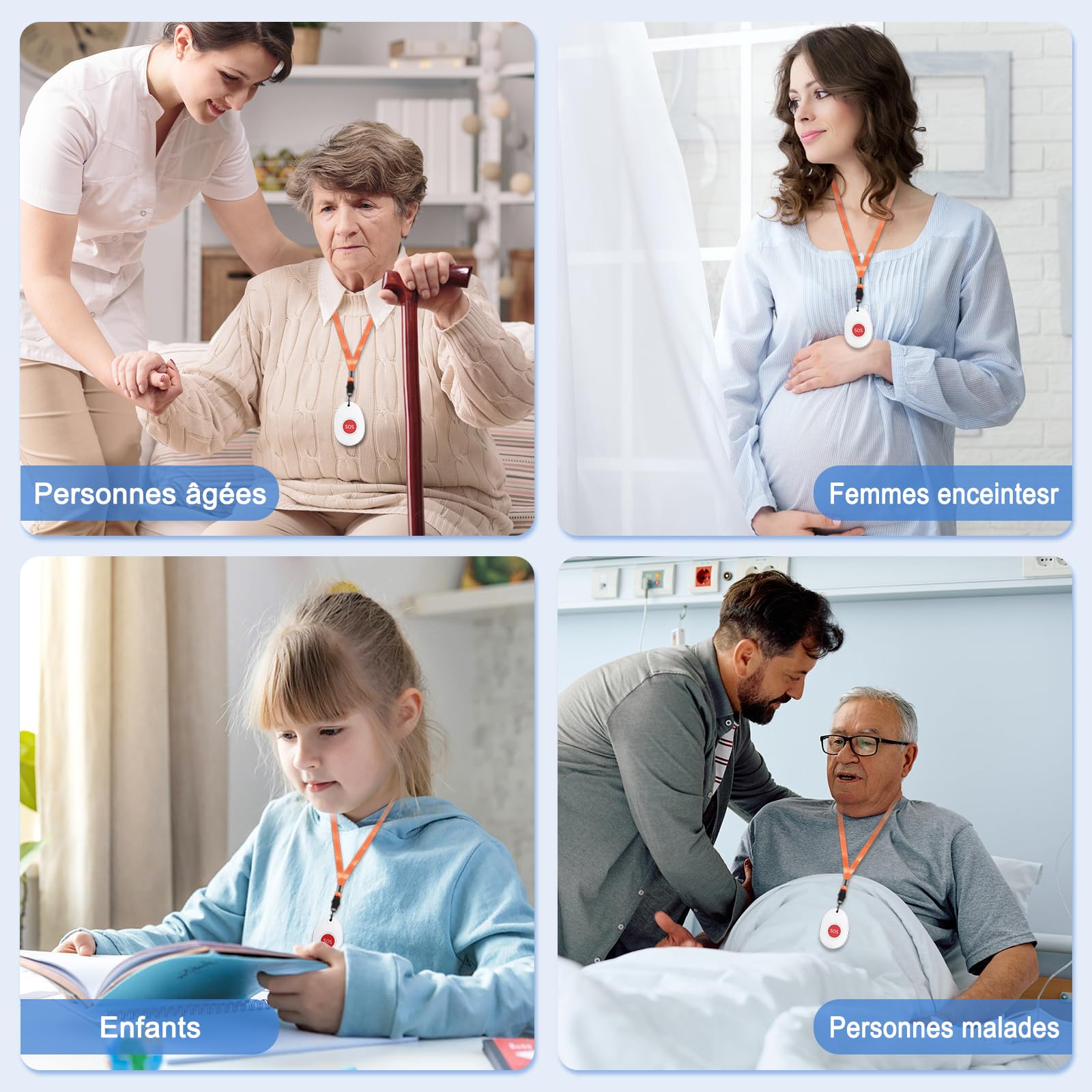 Alarme Personne Âgée Sans Fil - Bouton D'Urgence SOS 150m Avec 2 Récepteurs + 2 Émetteurs - Idéal Soins Infirmiers Et Seniors