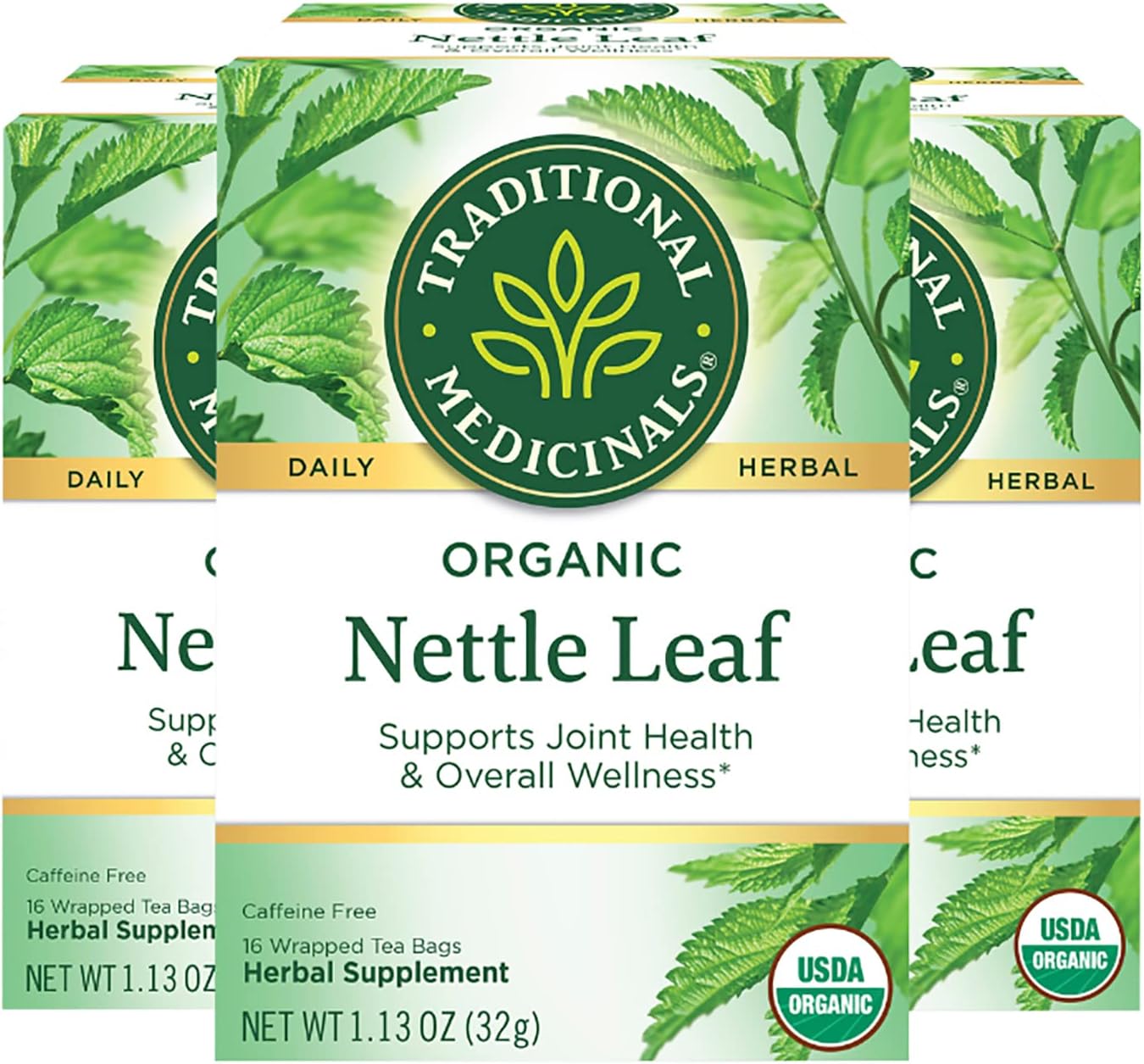 Traditional Medicinals Organic Nettle Leaf Herbal Tea, Supports Joint Health & Overall Wellness, (Pack of 3) - 48 Tea Bags Total