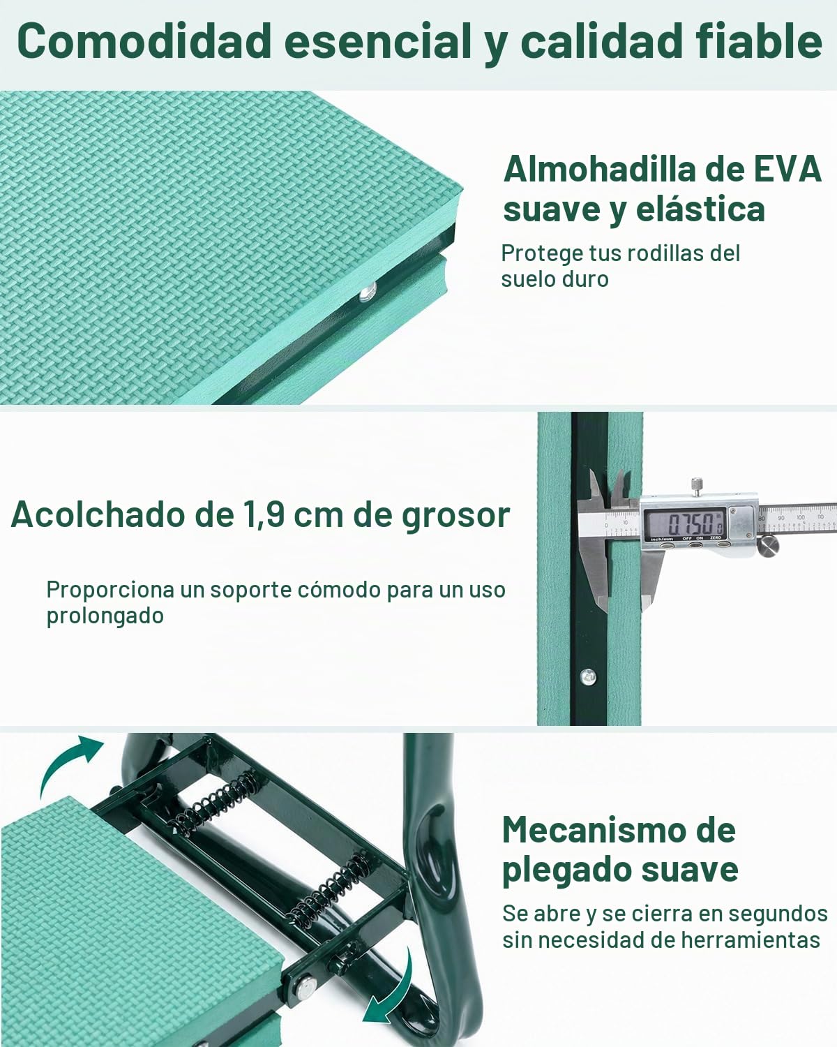 Ohuhu - Taburete de jardín resistente con almohadilla de espuma EVA, banco de jardinería plegable con 2 bolsas para herramientas, suministros de jardinería portátiles 2 en 1, regalo ideal para mujeres