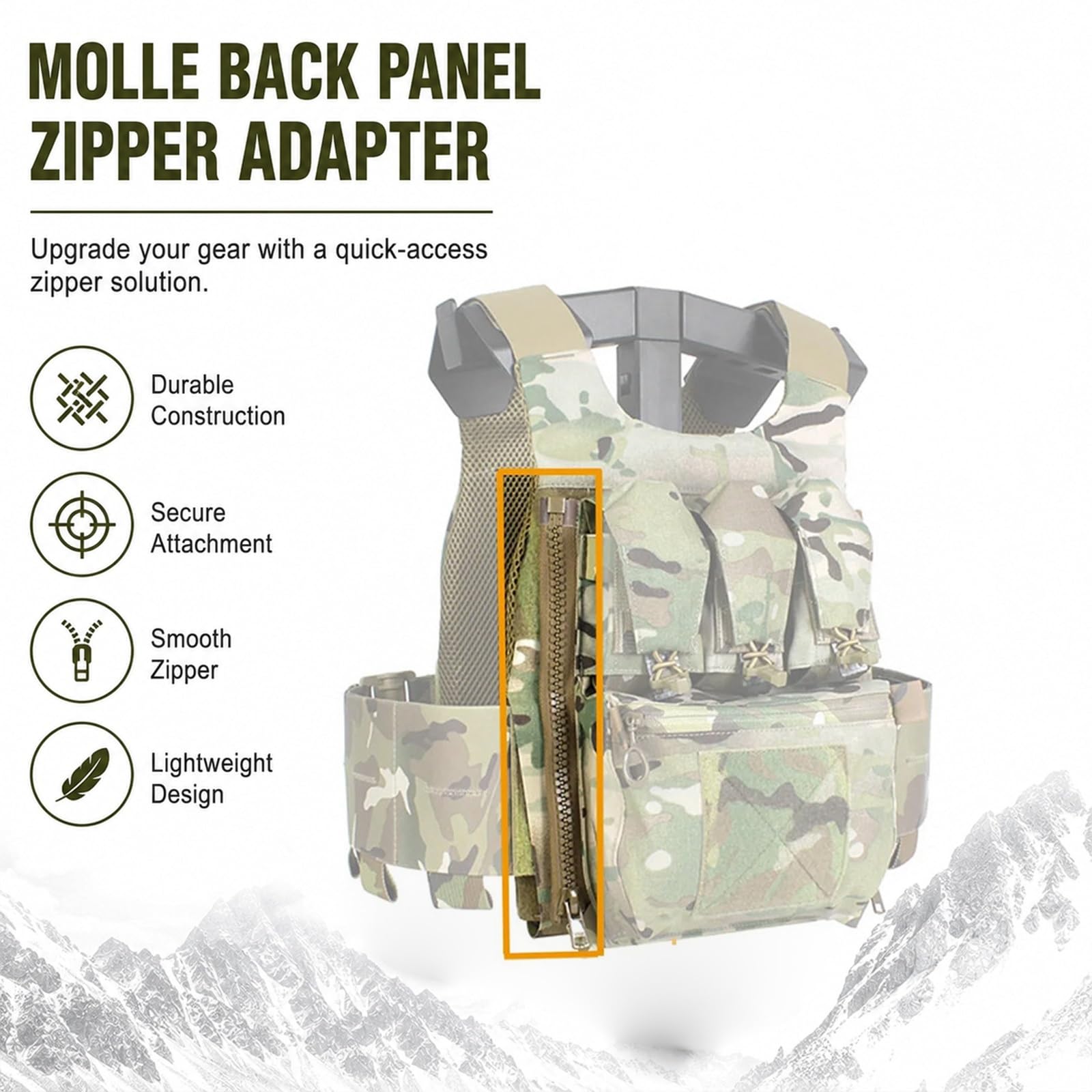 Genérico Adaptador Zipper Panel Trasero MOLLE, Conector Mochila Nylon | Accesorio Ligero 15x5x5cm for Unir Paneles Traseros Y Configuraciones De Mochila