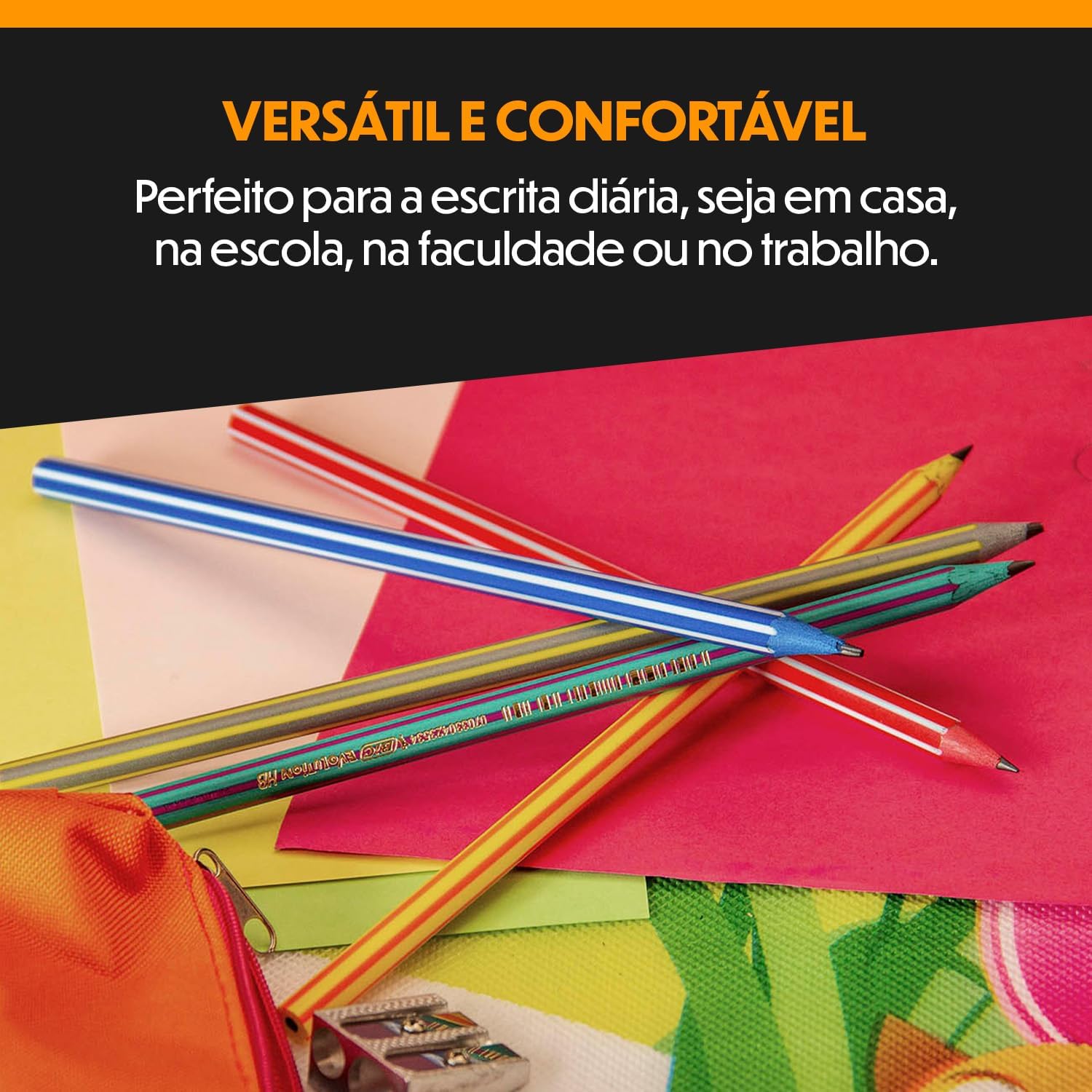 Lápis Plástico Preto Nº 2HB, BIC Evolution Pijama, Corpo Hexagonal Listrado em Cores Divertidas, 891672, 3 Unidades