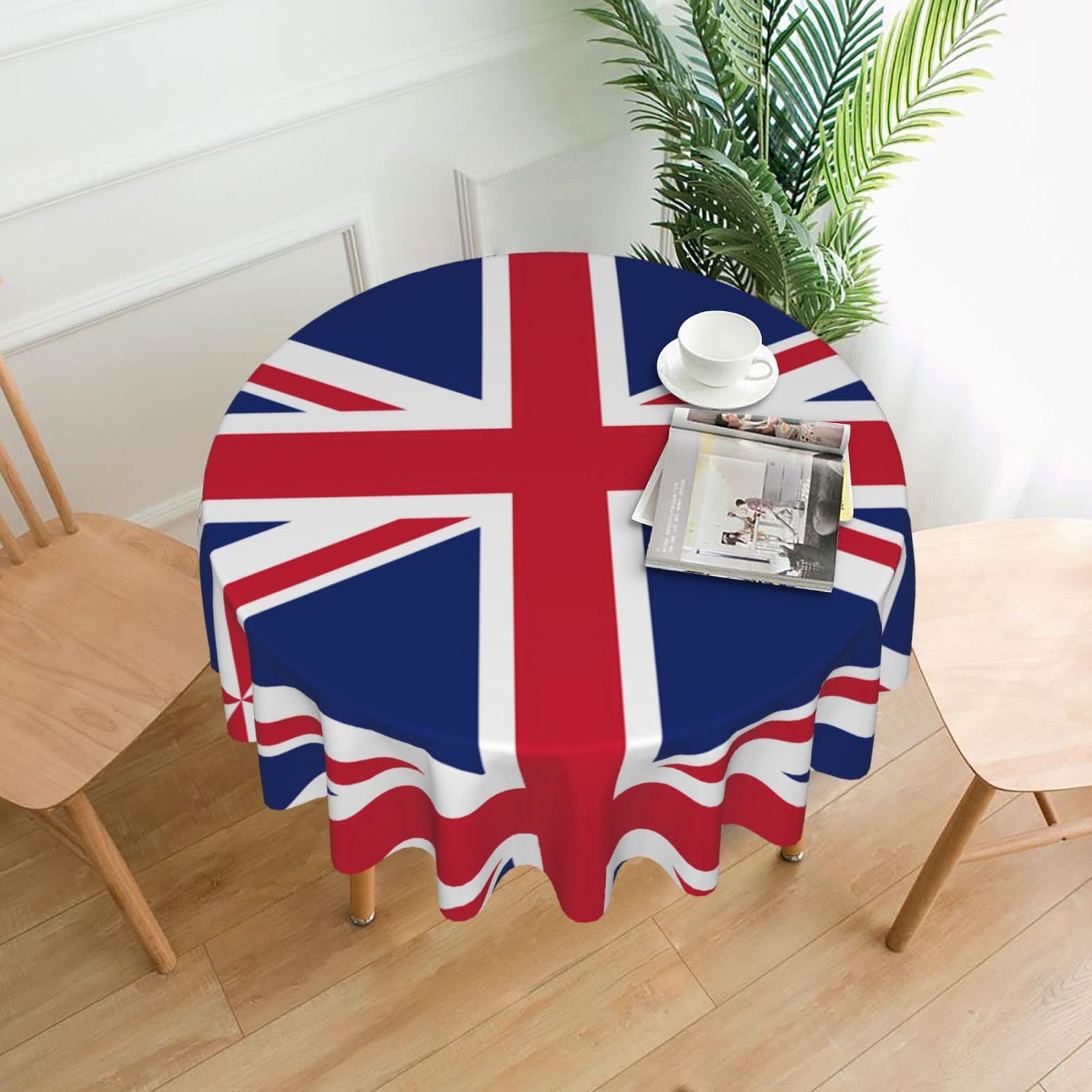 HJFCZH British flag Prints Round Decorative Tablecloth 60in - High-Grade Polyester Throw for Dinners, Weddings & Everyday Use