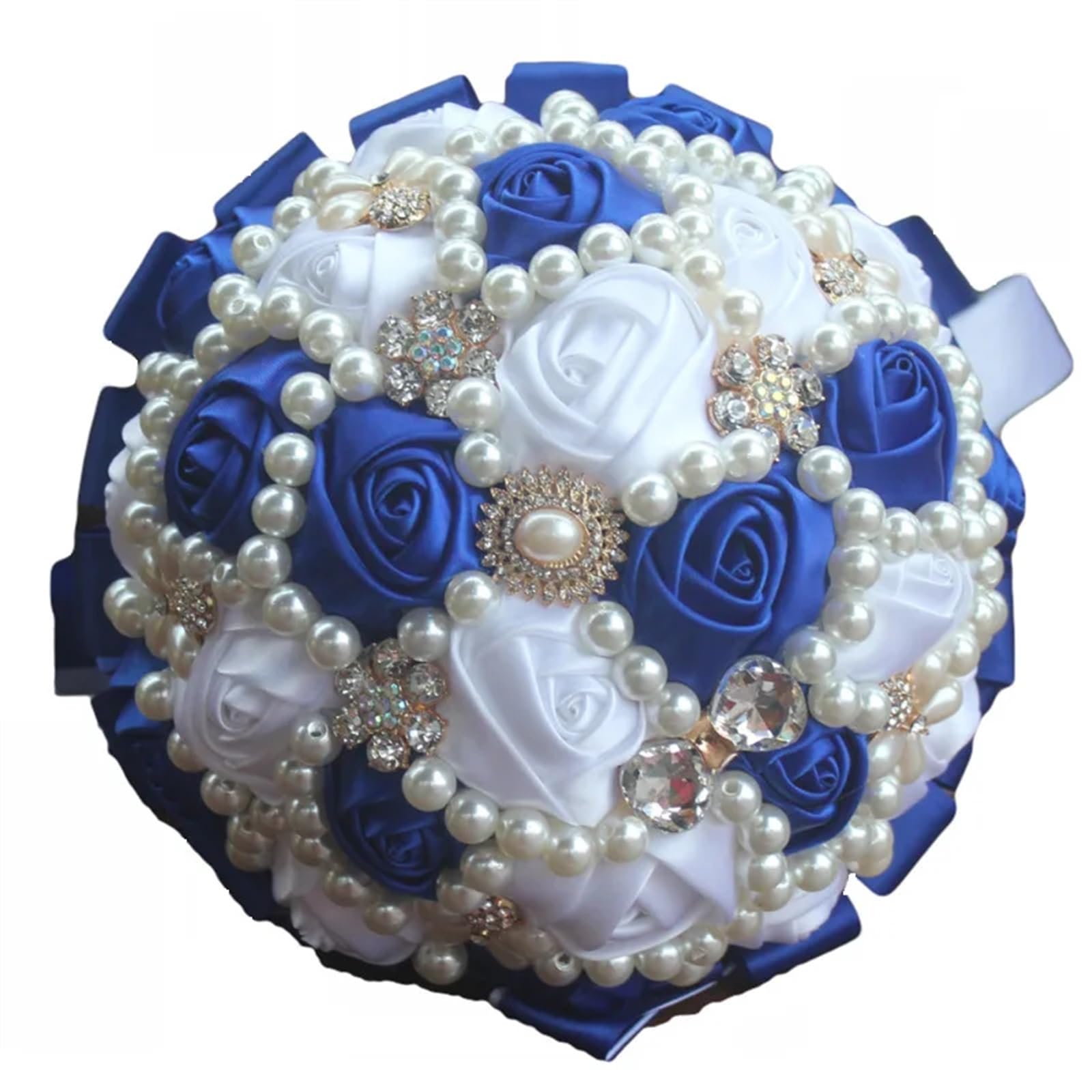 NDLHXKFRP Wedding bouquets for brides and bridesmaids, Wedding Bouquet Bridal Artificial Satin Rose Brooch Pearl Ribbon Diamond(Color 9)