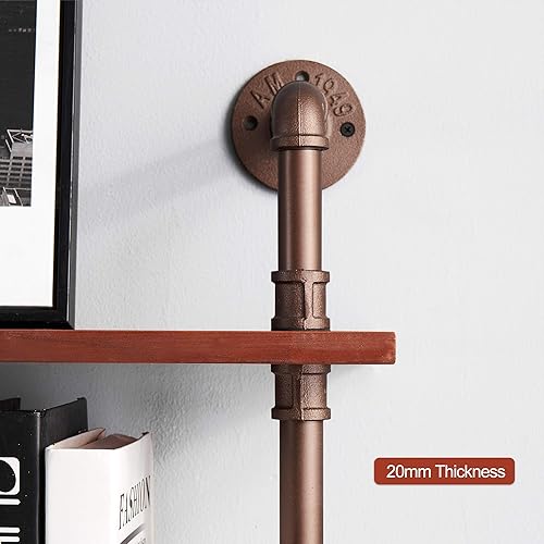 Miniatura 4 de ivinta Estantes flotantes de 2 niveles, estante de tubería industrial montado en la pared, estante de madera maciza para cocina, oficina, estante de