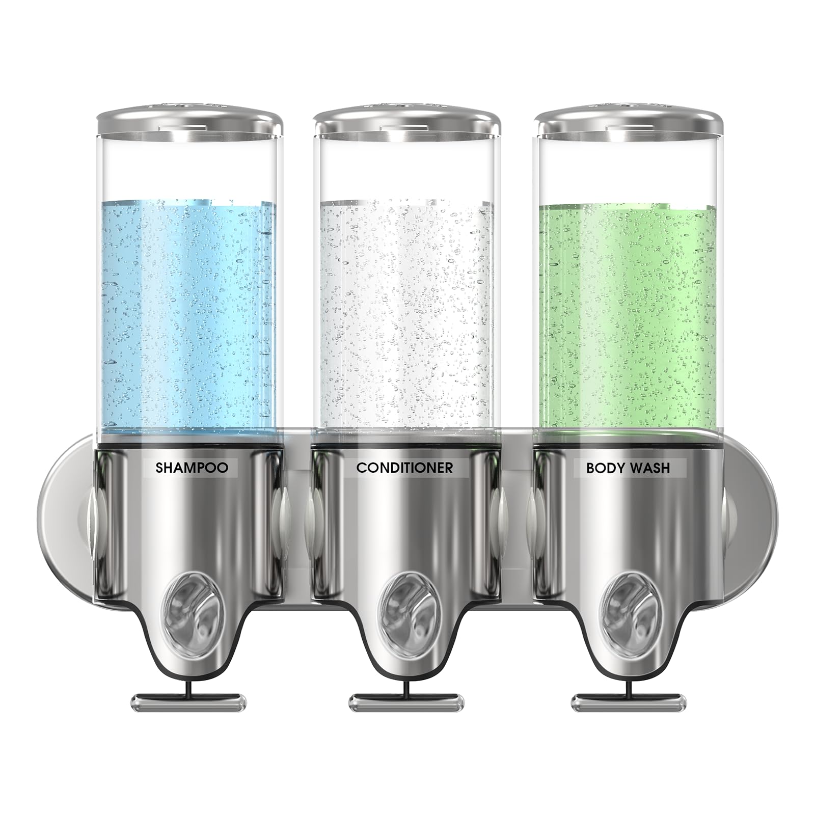 Shampoo and Conditioner Dispenser,Rocfinity Triple Stainless Steel Soap Dispenser Bathroom,Wall Mounted Shower Shampoo Dispenser 3 Chamber No Drill,1500ml/ 51 oz Toatl Bathroom Accessories