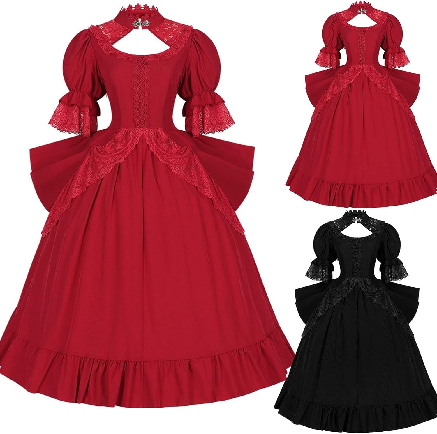Halloween Cosplay Dress for Women Puff Sleeve Gothic Victorian Witch Vampire Dress Medieval Renaissance Dresses