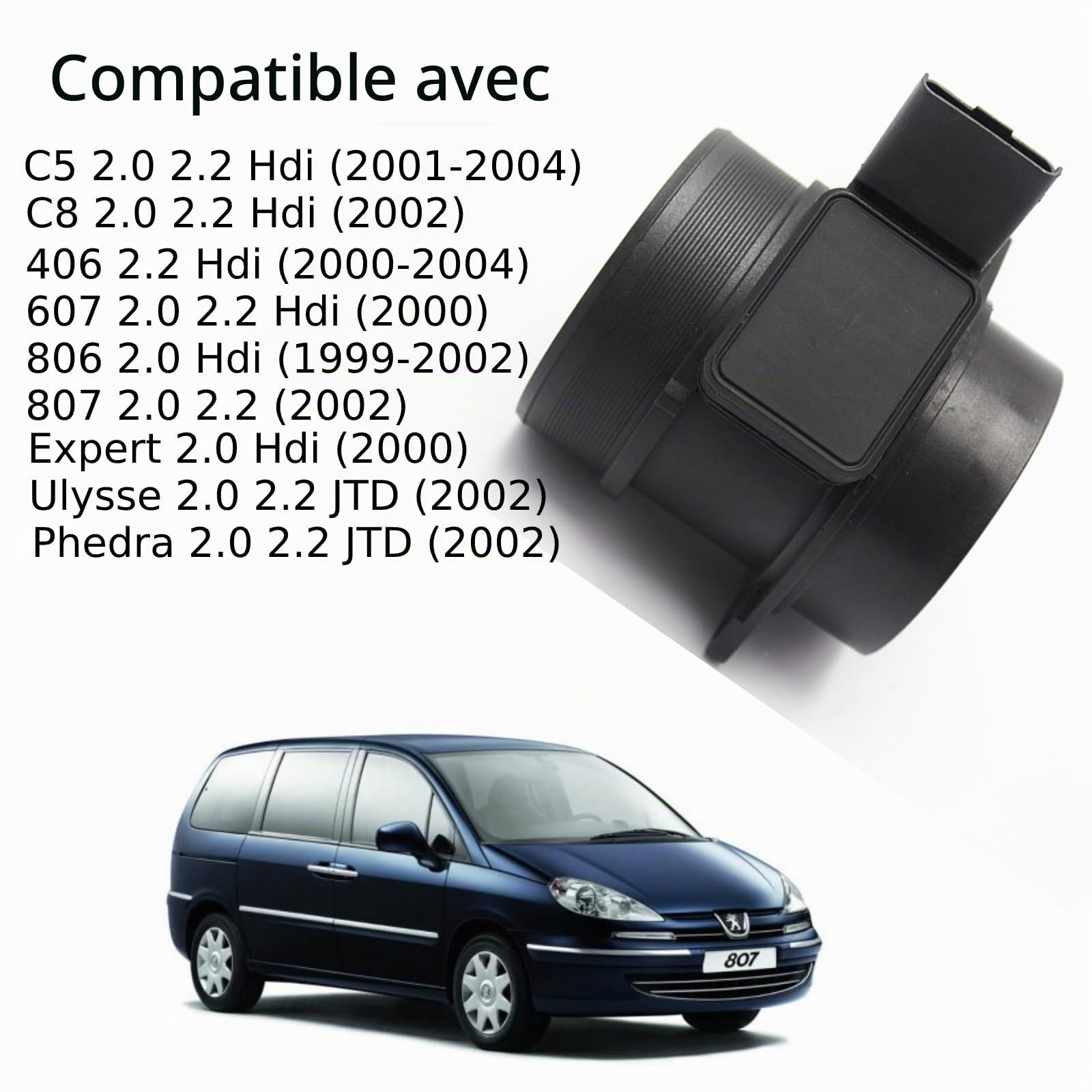 Twowinds Débitmètre d'air 5wk9628 Compatible avec Citroën C5, C8 2.0, 2.2