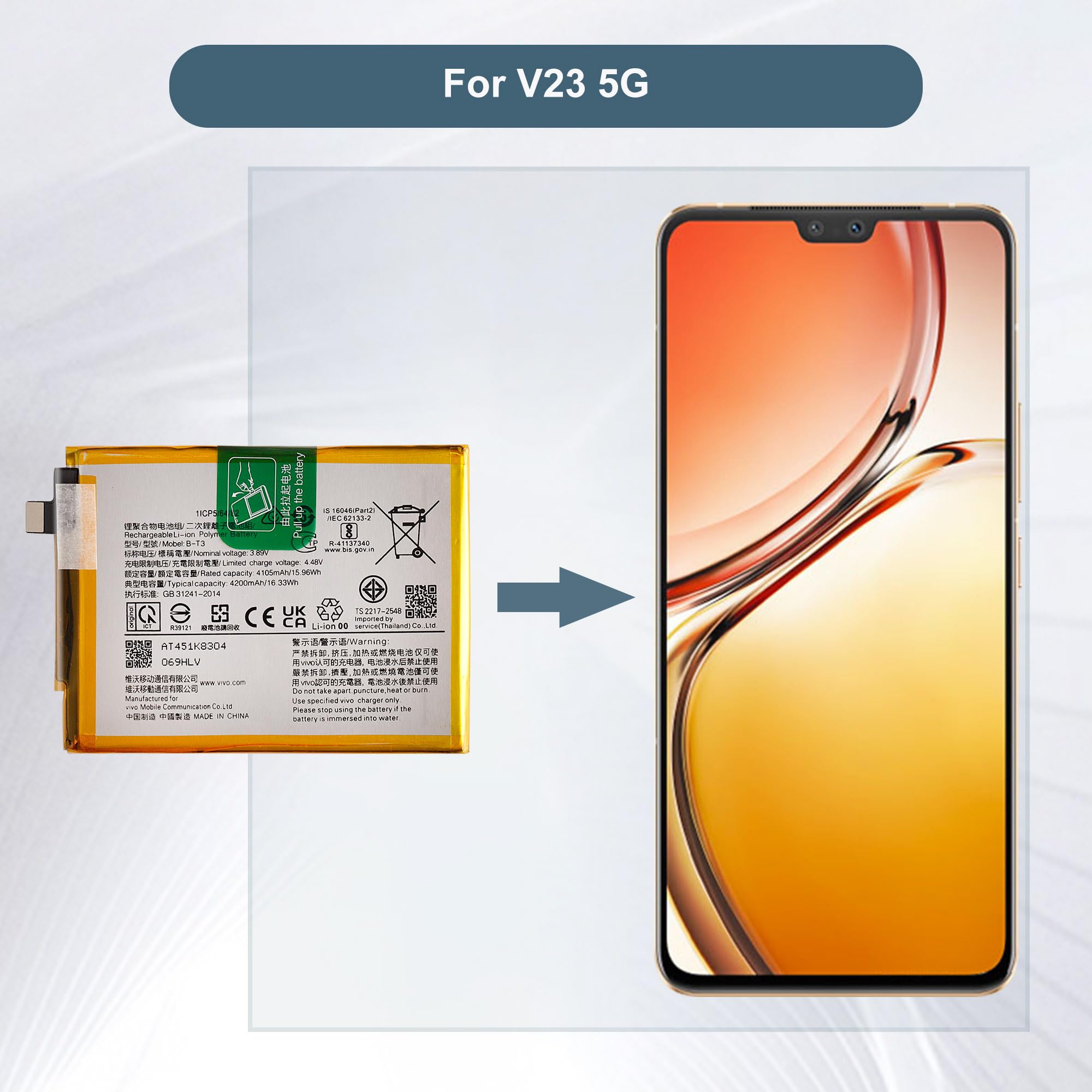 Batterie De Remplacement PREMIUM Pour Vivo V23 5G - Pièce Neuve