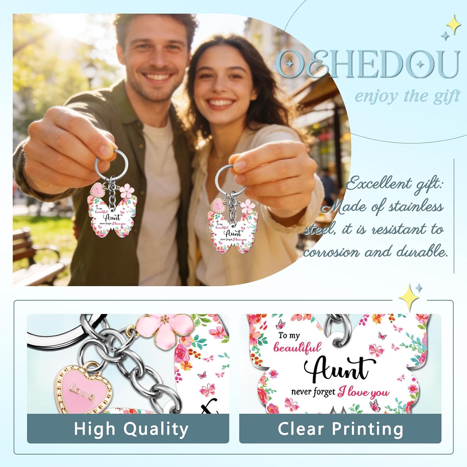 OEHEDOU Aunt Gifts Auntie Gift Ideas Aunts Birthday Gifts From Niece Nephew Butterfly Aunt Keychain Christmas Gift For Auntie Best Aunts Present For Birthday Christmas Valentines Day Easter - Image 5