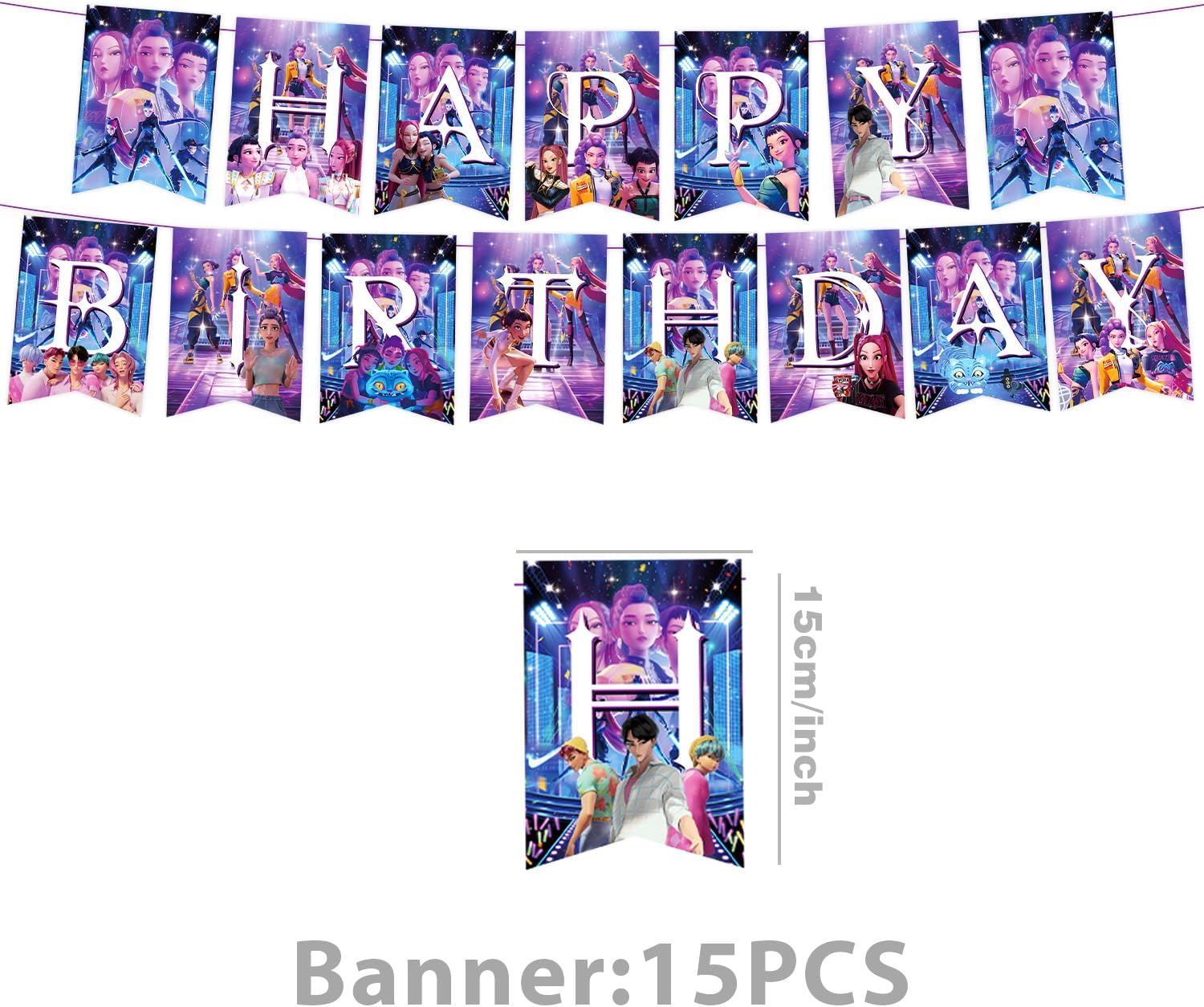 For K Pop Demon Hunters Party Supplies,62 PCS Birthday Decorations Set Include Banner,Balloons,Hanging Swirls,Cake Cupcake Toppers for Boys Girls Hunters Theme Party