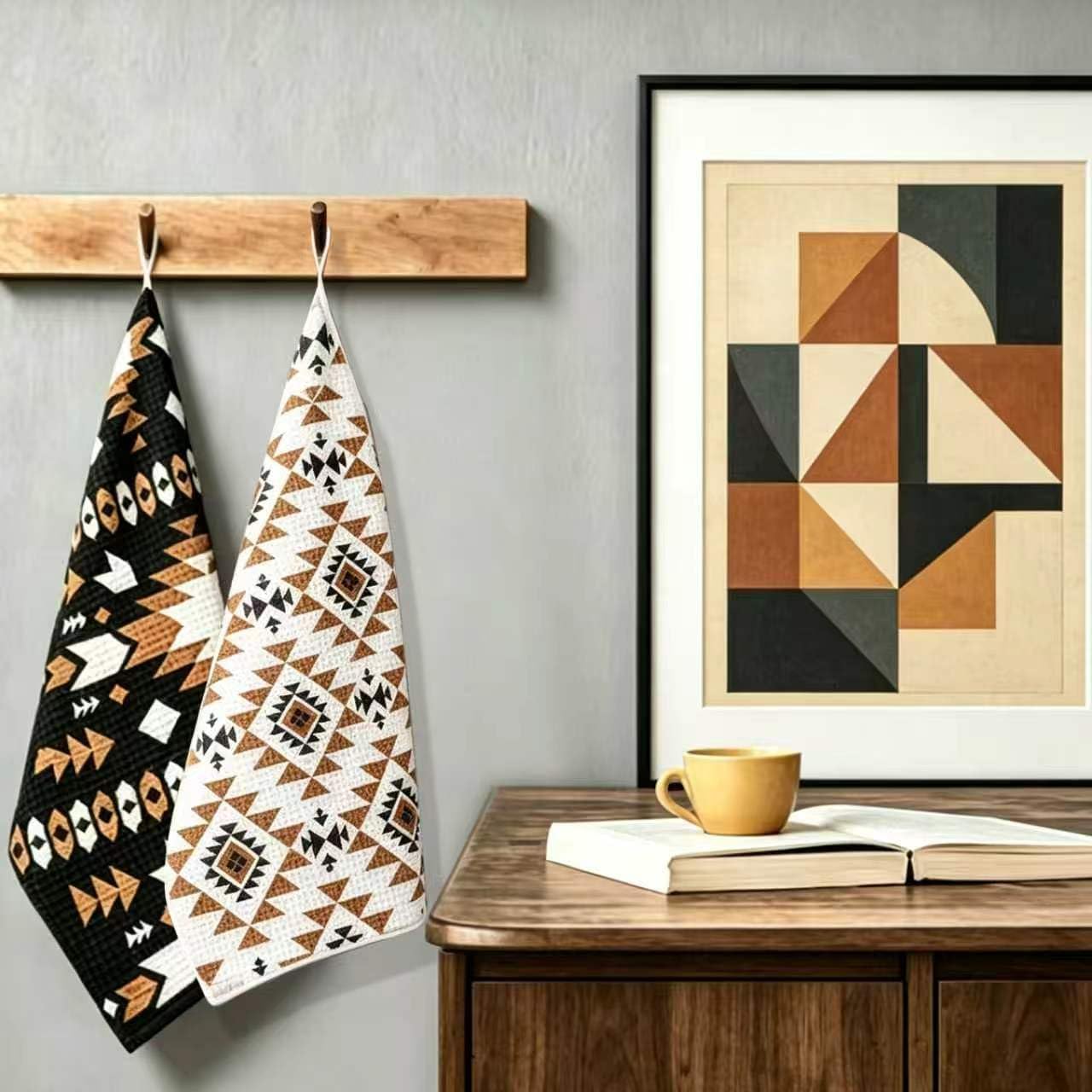 Western Aztec Kitchen Towels Set of 2, Waffle Weave Microfiber Dish Towels, Ultra Absorbent Quick Drying Cleaning Cloths for Kitchen, 14×21 Inches, Southwestern Decor