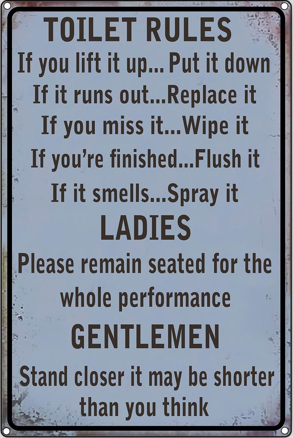 Toilet Rules Vintage Rules For Ladies And Gentlemen Décor Metal Sign