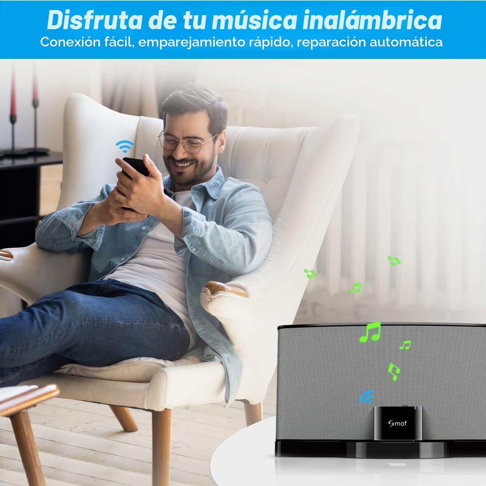 Adaptador Bluetooth de 30 Pines Adaptador Receptor de Baja latencia para Sounddock Adaptador Bluetooth iPod para Otras Estaciones de Acoplamiento de música de 30 Pines, Altavoz