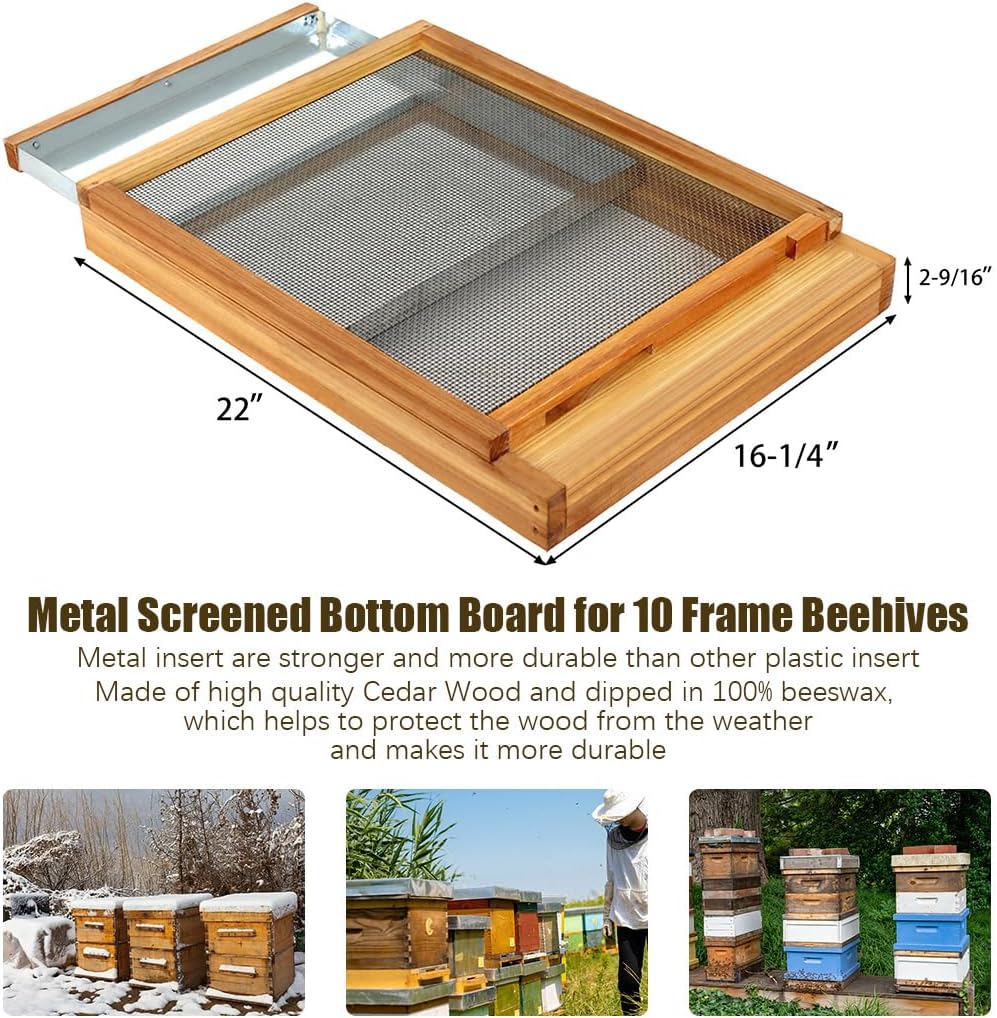 Honey Lake Langstroth Bee Hive Metal Screened Bottom Board Dipped in 100% Beeswax with Entrance Reducer, Screen Bottom Board for 10 Frame Beehive, Beehive Separated Board Beekeeping Supplies - Image 2