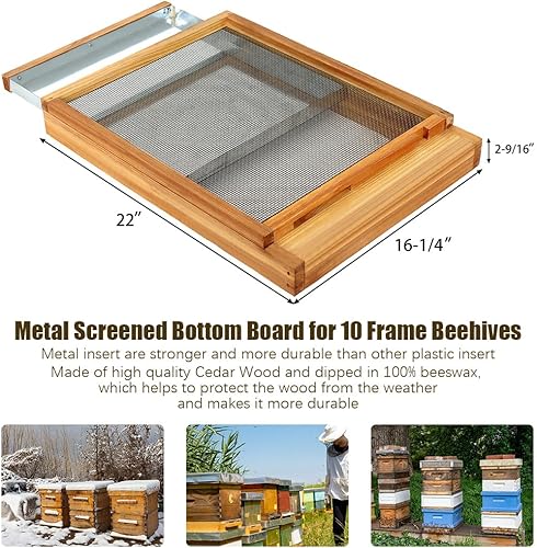 Miniatura 2 de Honey Lake Langstroth Bee Hive - Tabla inferior de metal con pantalla sumergida en cera de abeja 100% con reductor de entrada, tablero inferior de