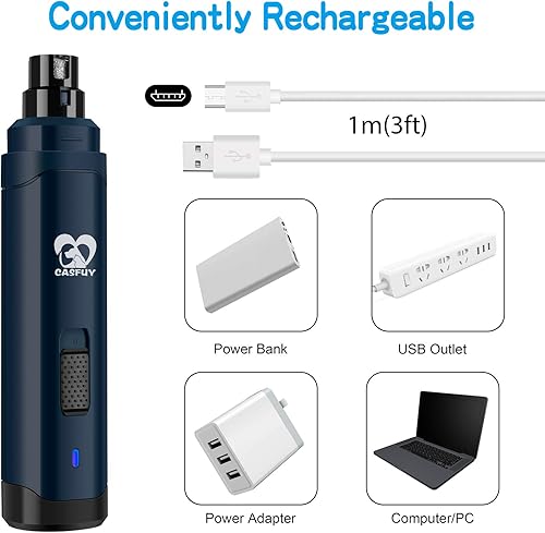 Miniatura 5 de Casfuy - Lima de uñas para perro. Recortador de uñas de mascota profesional de 2 velocidades, eléctrico, recargable, sin dolor, cuidado y suavizado