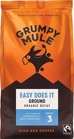 Grumpy Mule Easy Does It Swiss Water Organic Decaf Ground Coffee with notes of Milk Chocolate 200g