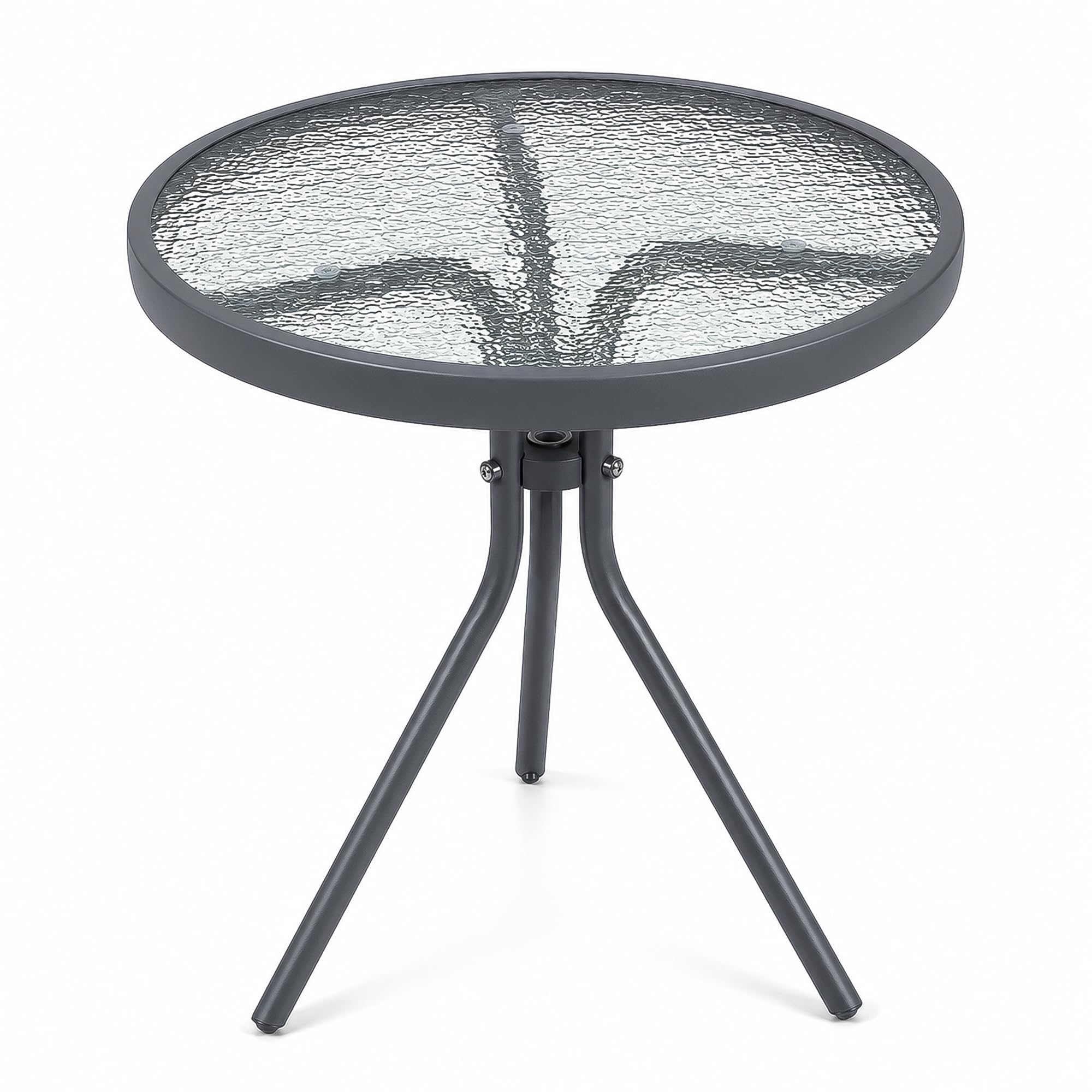 Garden Market Place Garden Side Table, Folding Glass Top Outdoor Side Table with Powder Coated Steel Frame, Compact Round Patio Table for Garden, Balcony & Conservatory, 50cm Diameter x 47cm Tall
