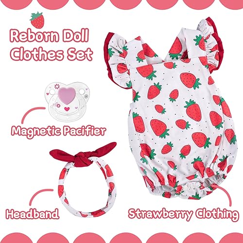 Miniatura 2 de JIZHI Ropa de muñeca Reborn para muñeca de bebé de 17 a 22 pulgadas, ropa de fresa con chupete para niña recién nacida