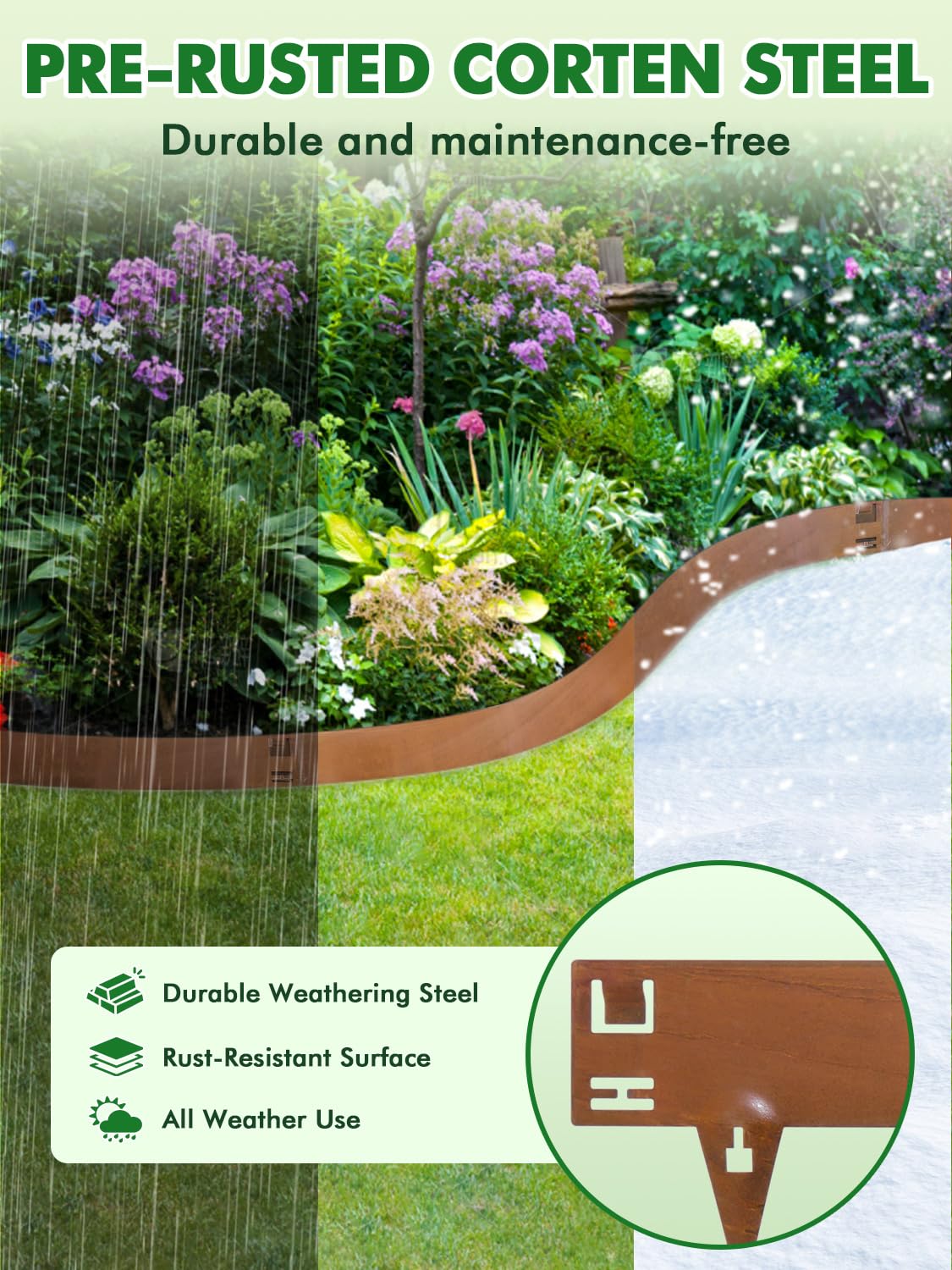 Bordura per Aiuola, 107,5×20 cm Bordatura per Giardino Flessibile, Bordo Aiuole in Acciaio Corten | 5Pcs Bordure per Prato, Bordi Paesaggistici in Metallo, Garden Edging, Lawn Edge -Totale 5M