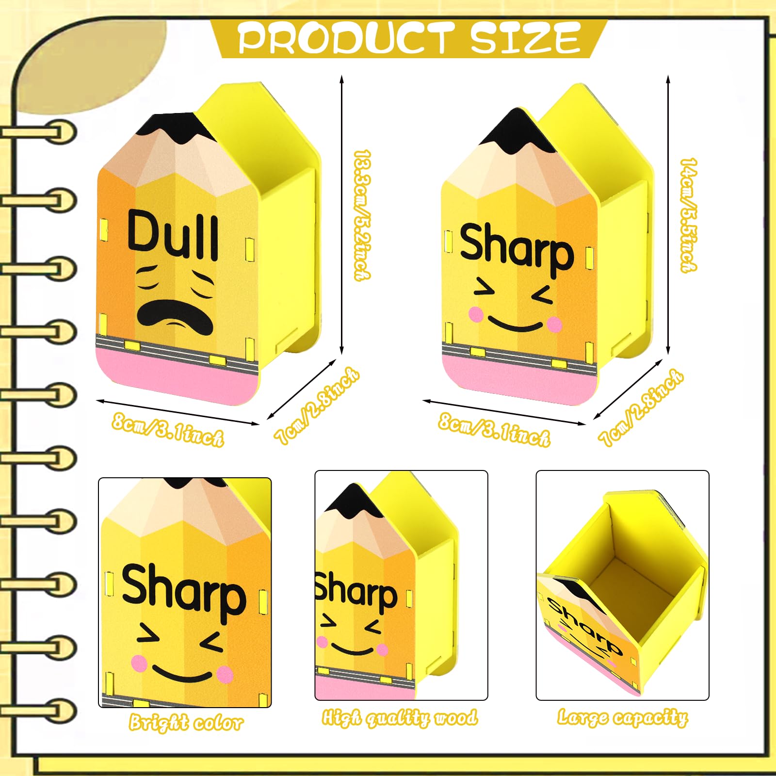 Tkifoda 2 Pcs Pencil Shaped Pencil Holder Sharp and Dull Pencil Holder Back to School Wooden Pencil Dispenser Pencil Storage Organizer for Classroom Students Teachers Office Desk