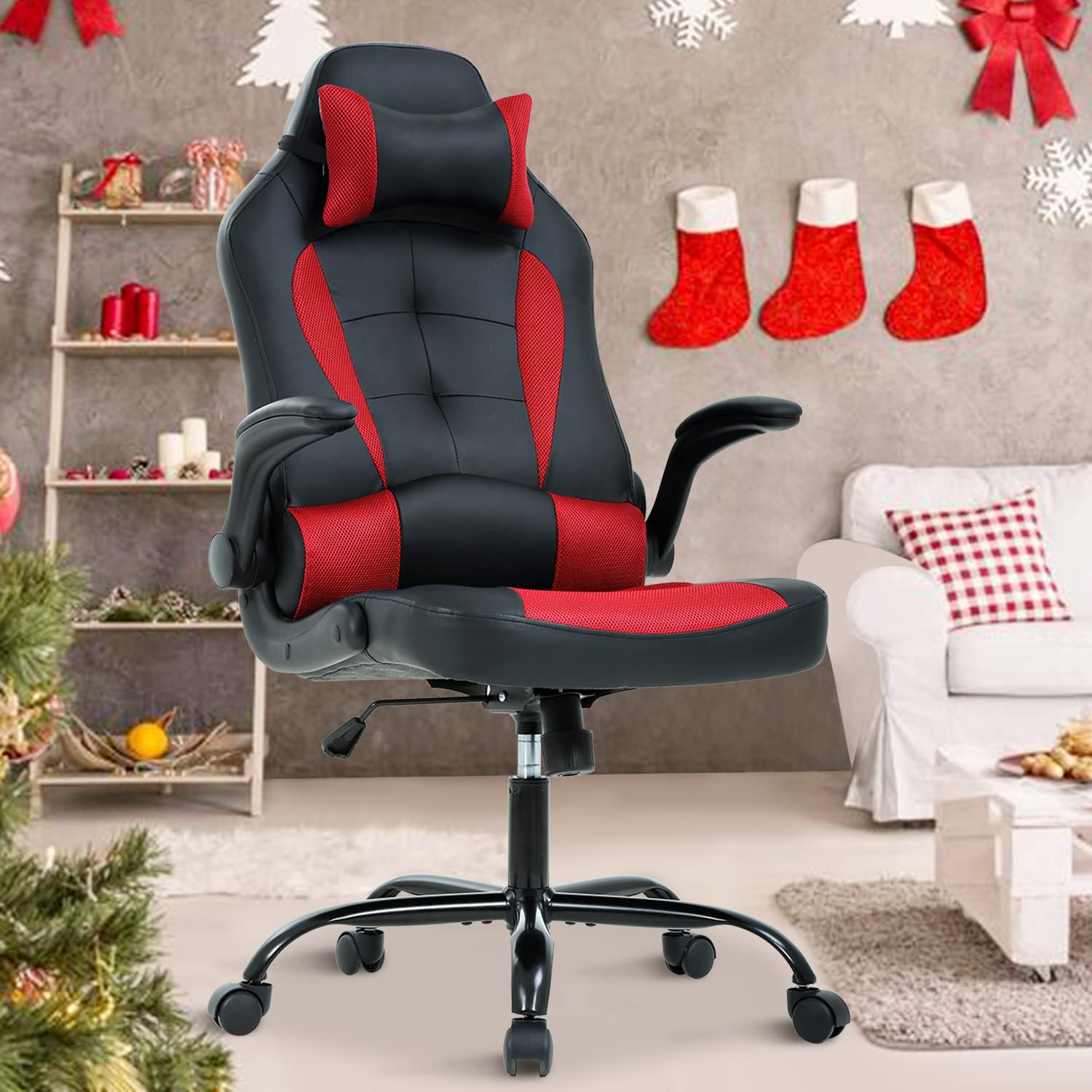 Red Gaming Chair Ergonomic Office Chair Computer Chair with Lumbar Support Headrest Adjustable Racing High Back Desk Chair