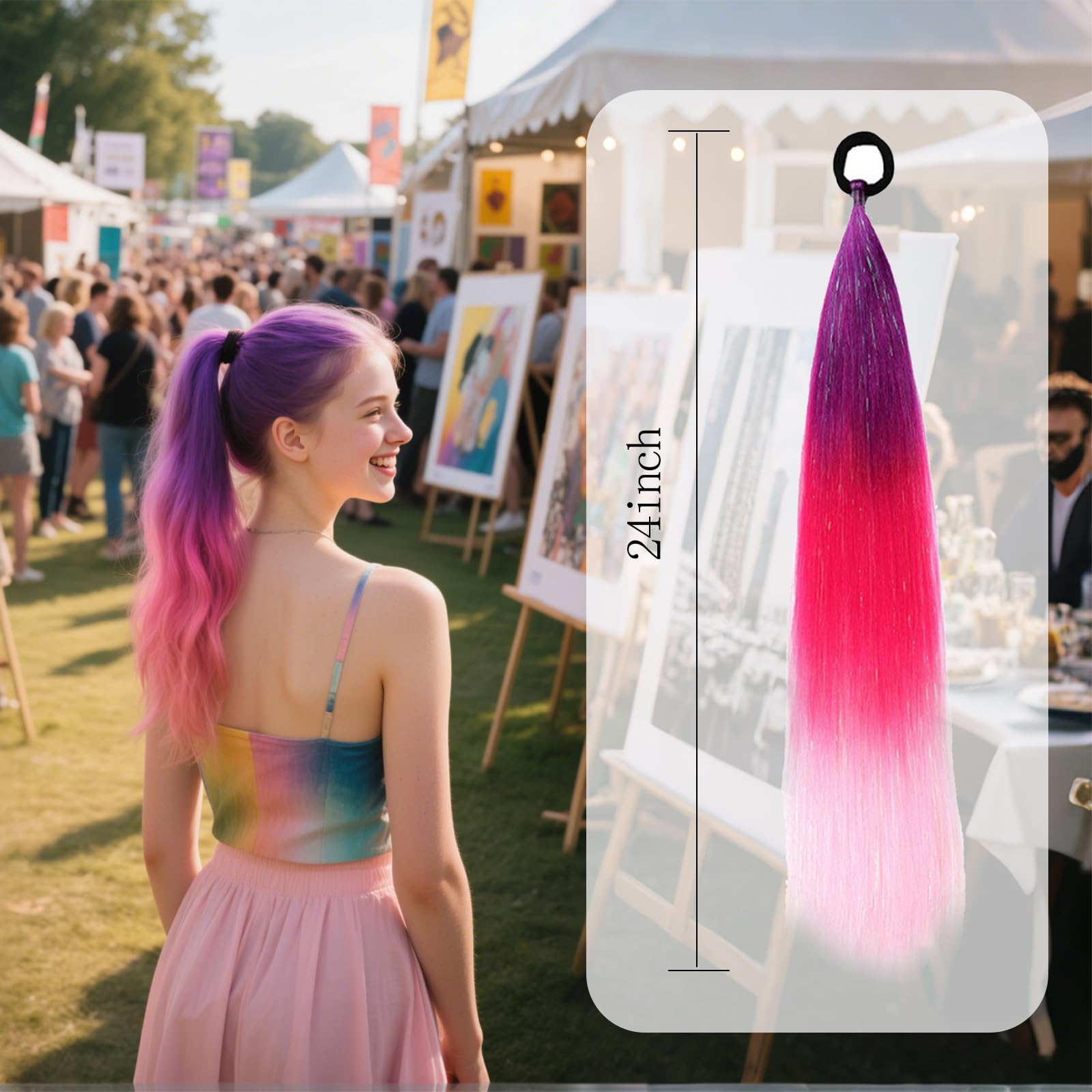 BMYUK Colorful Ponytail Hair Extensions Braids 3 Color Gradient Fashionable Multi-purpose Easy to install 26 inches Suitable for any face shape for girls and ladies (Pastel Violet - Image 2