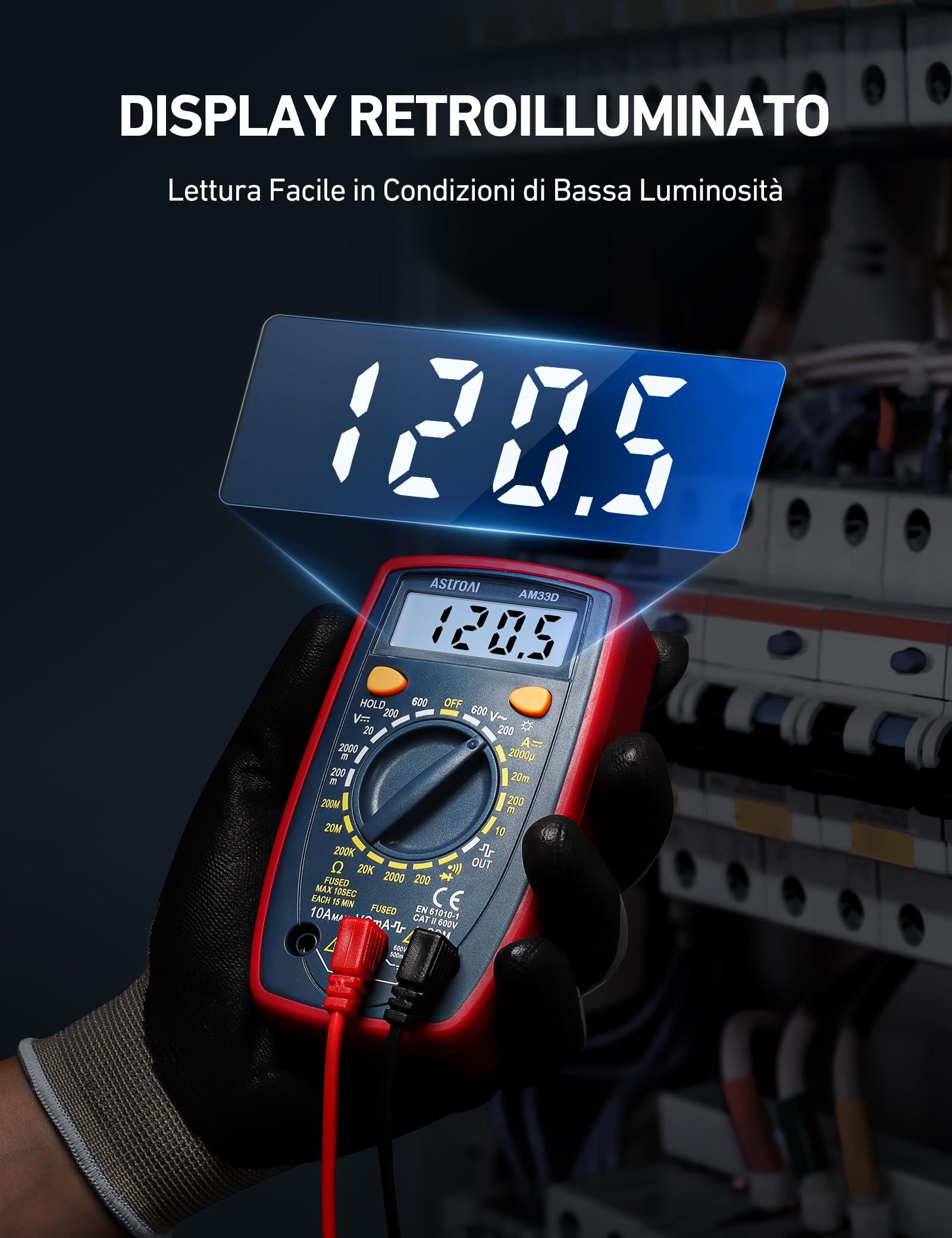 AstroAI Tester Elettricista 2000 Conteggi, Multimetro Digitale Professionale, Voltmetro, Tester Digitale, Misuratore di Corrente DC, Tensione AC/DC, Resistenza, Continuità e Test Diodi