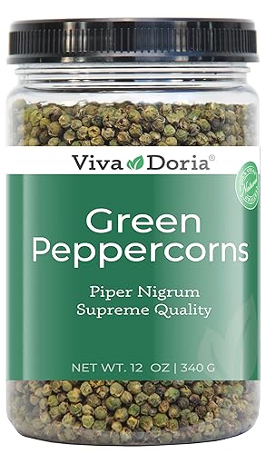 Viva Doria Granos de pimienta verde, pimienta verde entera, esterilizado al vapor, 12 oz (340 g), para repuestos de molinillo