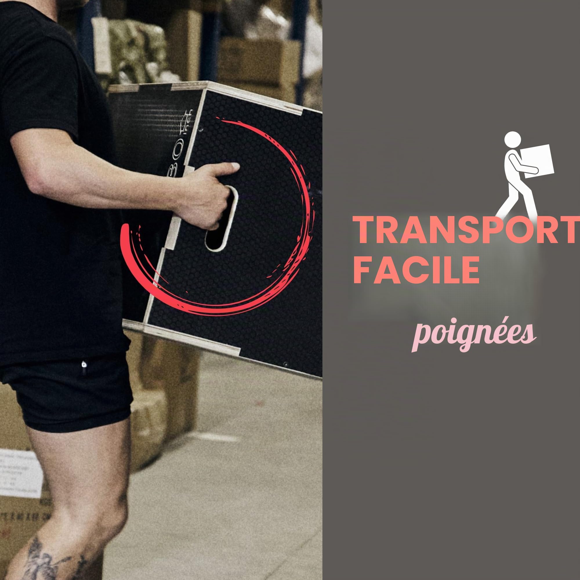 MATCHU - Plyo Box - Box Jump - Box Jump Box - Réglable - Surface antidérapante - Capacité de Charge jusqu'à 300 KG - Facilement transportable - Bois - Noir