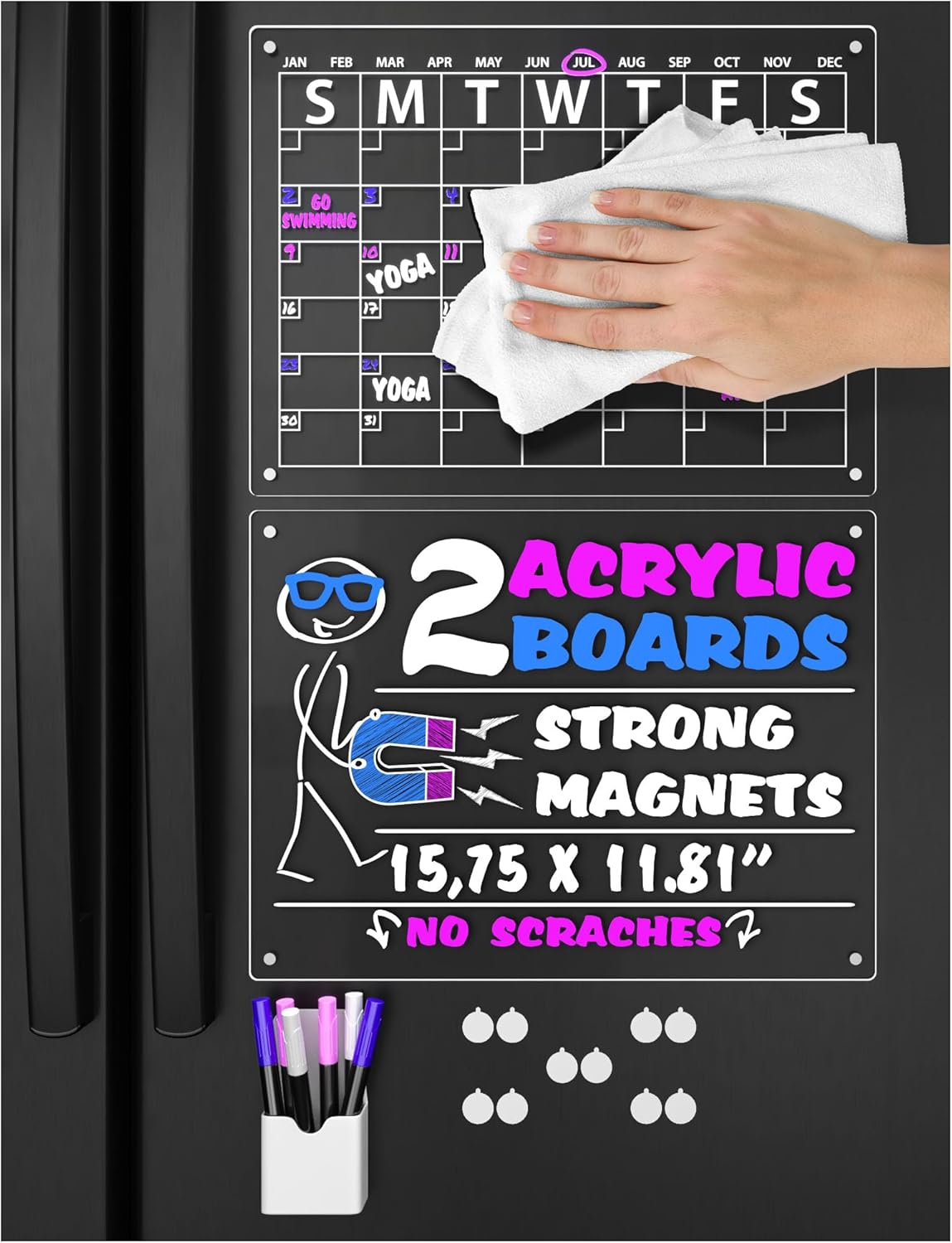 Acrylic Calendar and Memo Board for Fridge [No Surface Scratching