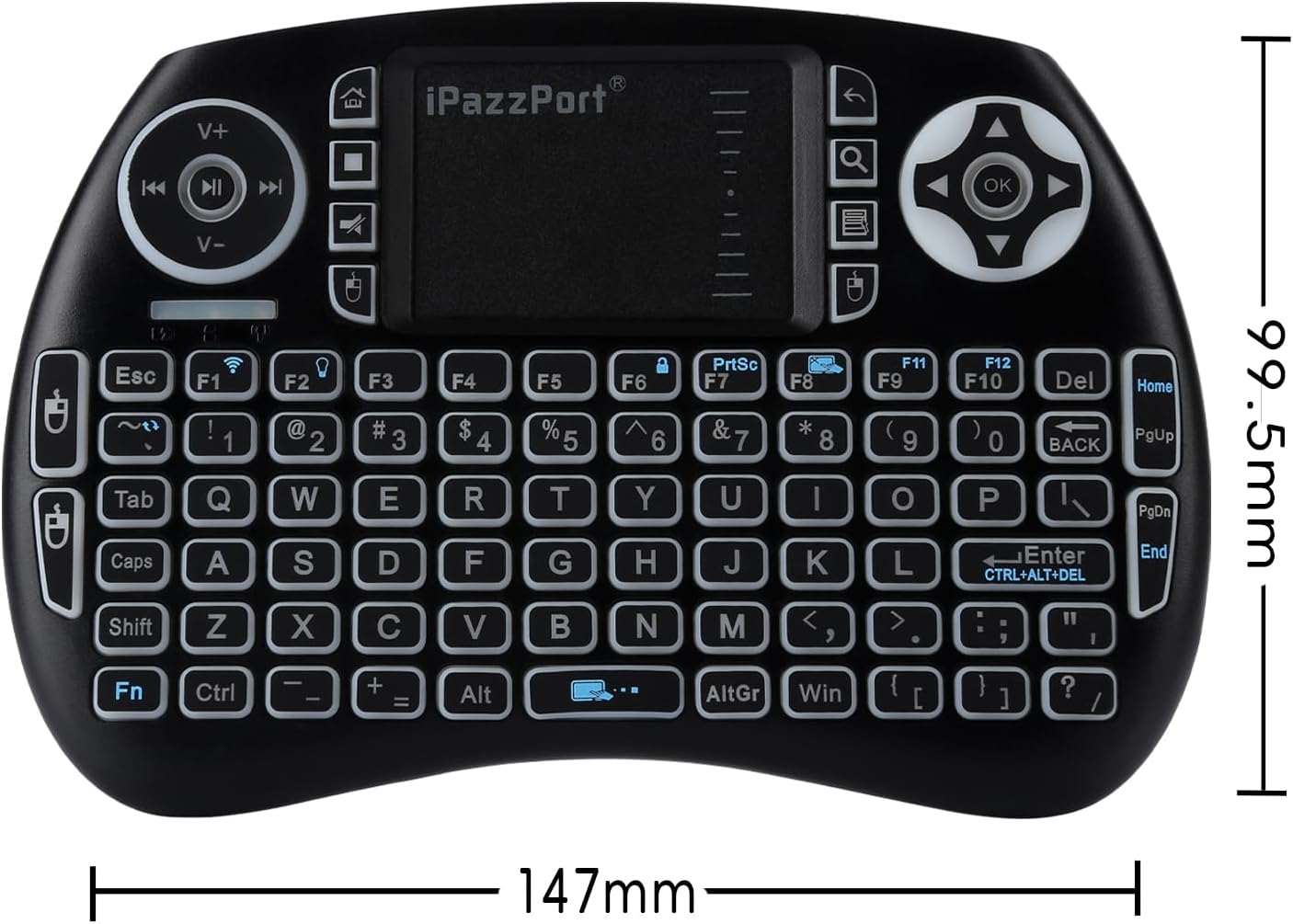 iPazzPort Mini Bluetooth & 2.4GHz Wireless Keyboard with Touchpad Mouse, 3-Color Backlit Portable, Rechargeable, for Smart TV/Fire TV/Android TV Box/PC/Mac/Raspberry Pi