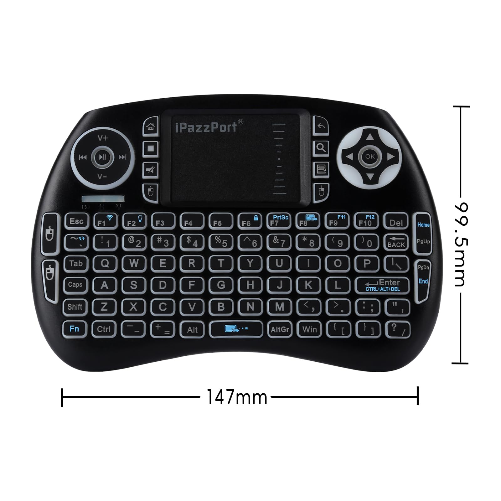 Mini Bluetooth e tastiera wireless a doppia modalità da 2,4 GHz con touchpad. | Retroilluminato a 3 colori, batteria al litio ricaricabile, portatile palmare, tasti di scelta rapida multimediali