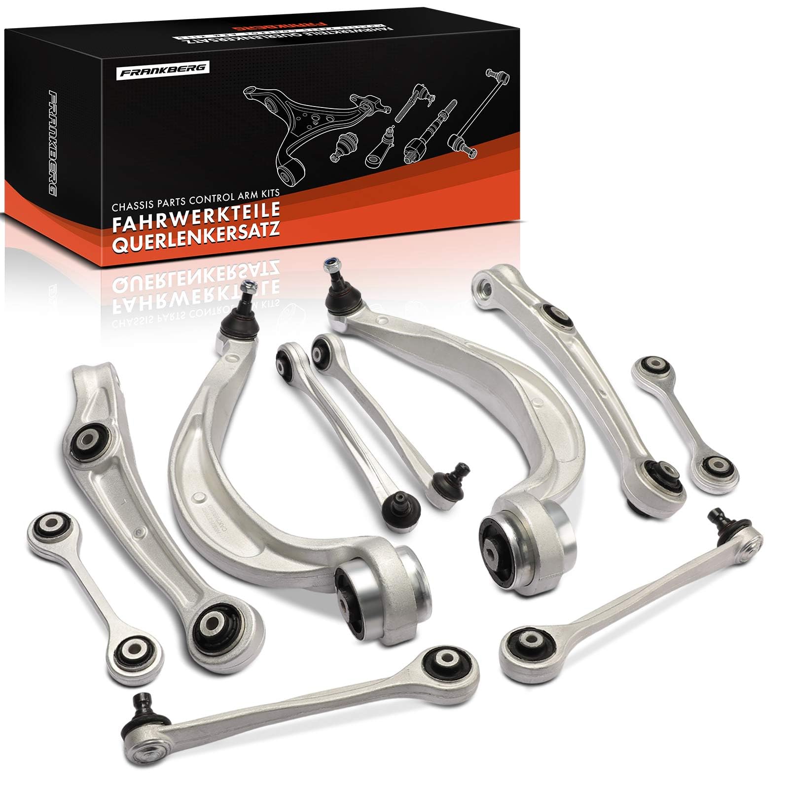 Frankberg Set di 10 bracci di controllo anteriori sinistro e destro | 8K0407505A; Compatibile con: A4 Avant 8K5, A4 Allroad 8 km, A5 Sportback 8TA, A5 8T3, Q5 8RB, A4 8K2, A5 Cabriolet 8F7