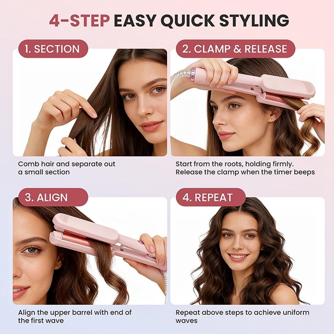 Curling Iron Hair Crimper Waver - CHIKYO 3 Barrel Rovy Wave Curling Iron, 1.25 Inch Ionic Beach Waves Curling Wand, Deep Waver Hair Curler Hot Tool with Ceramic for Women, Dual Voltage, Easy to Use - Image 2