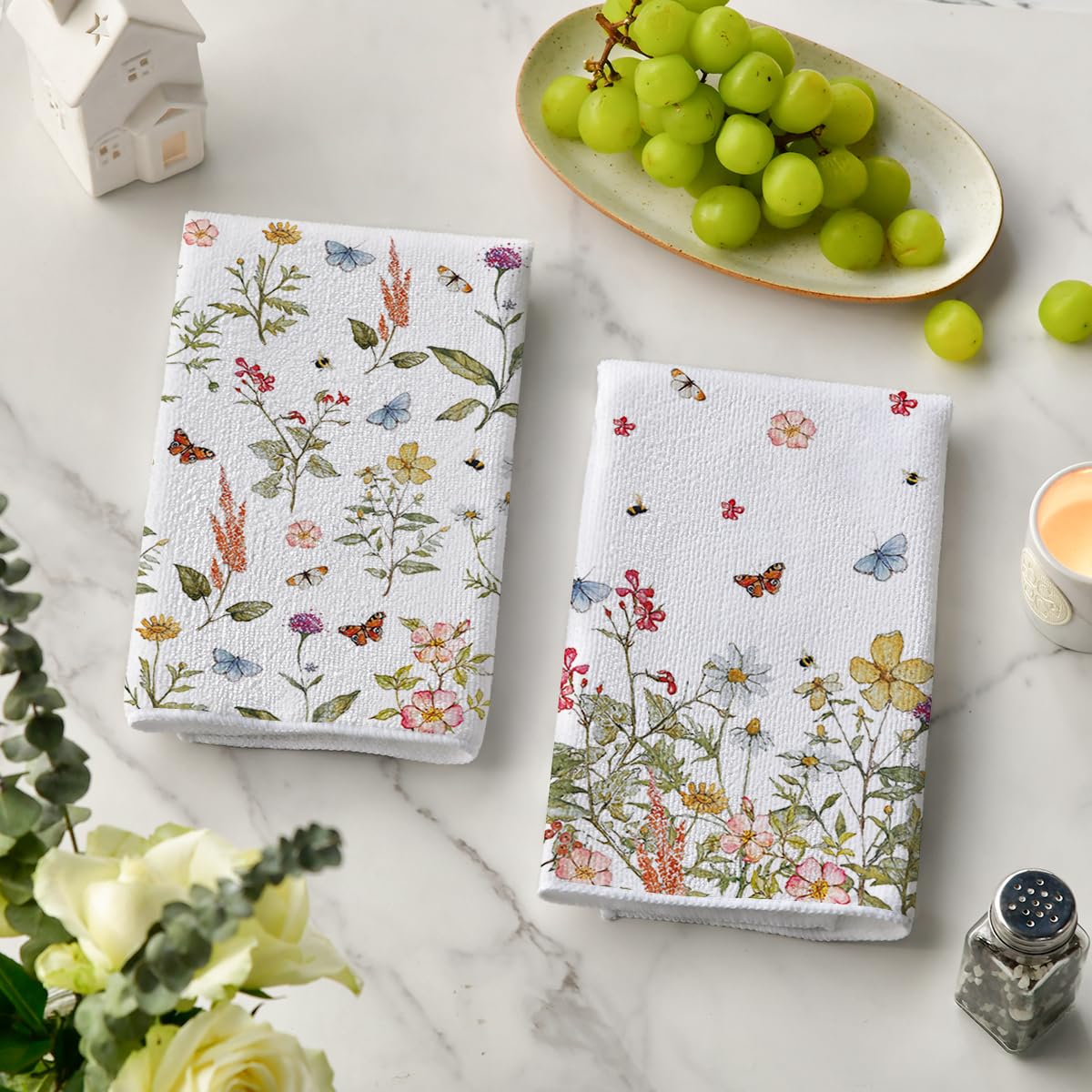 Lot De 4 Torchons De Cuisine Artoid Mode - 42x65 Cm, Polyester Doux | Très Absorbants, Imprimés Motifs Printaniers