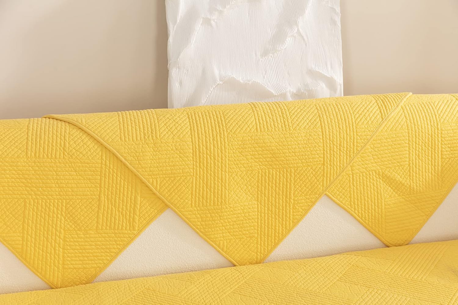 vctops Weave Stripe Sofa Cover Solid Color Cotton Quilted Sectional Couch Covers Geometric Pattern Non Slip Sofa Slipcover Super Soft Furniture Protector for Dogs, Children, Pets (Yellow,28"x70")