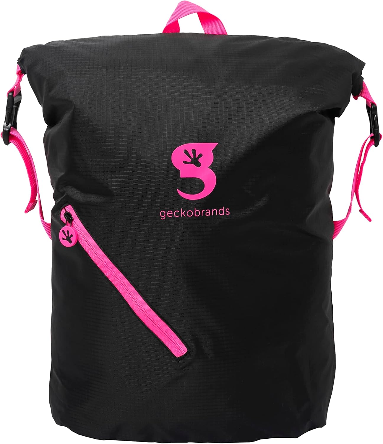 geckobrands Hybrid Lightweight Backpack - Gym, Hiking, and Travel Bag with Front Zipper Pocket, Durable and Versatile (Black/Pink)